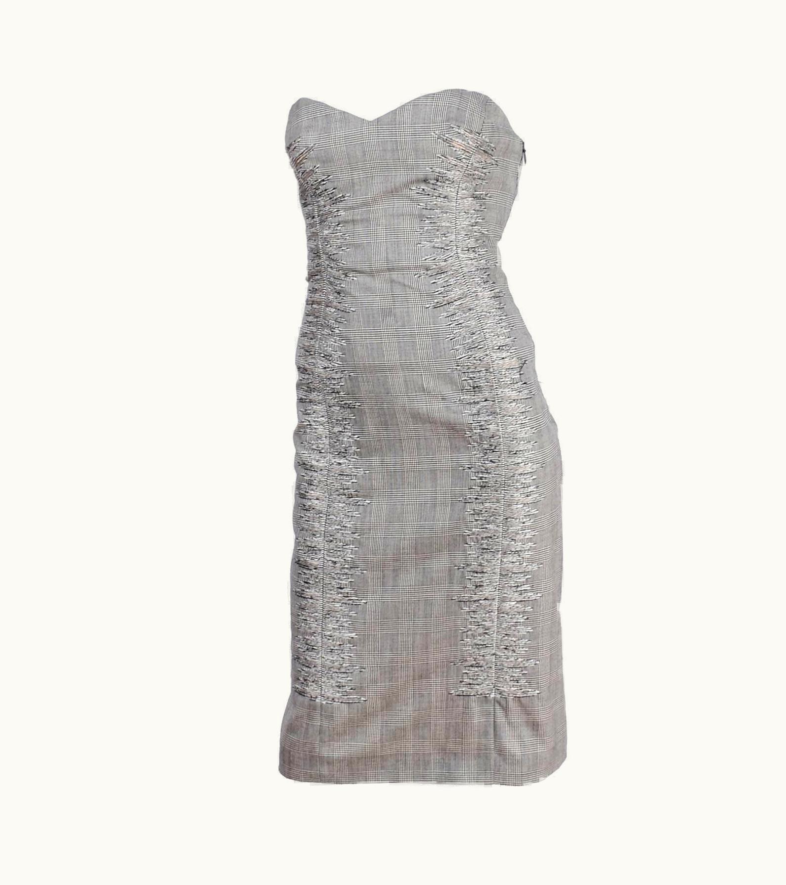 Versace Strapless Runway Dress In Houndstooth Plaid, Spring 1998
