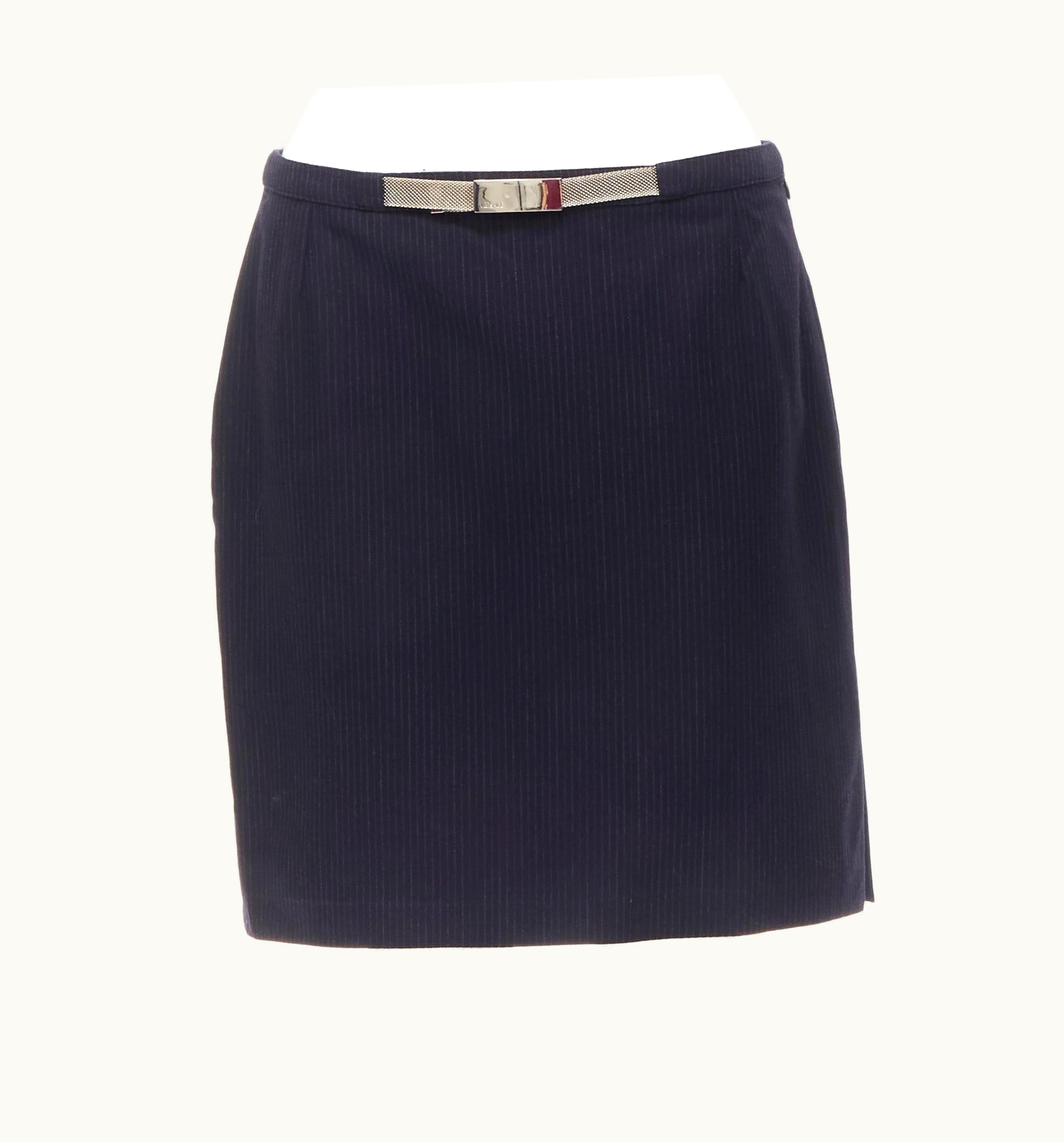 Gianni Versace Couture Gianni Versace 1998 Vintage Silver Chainmail Buckle Belt Pinstripe Skirt