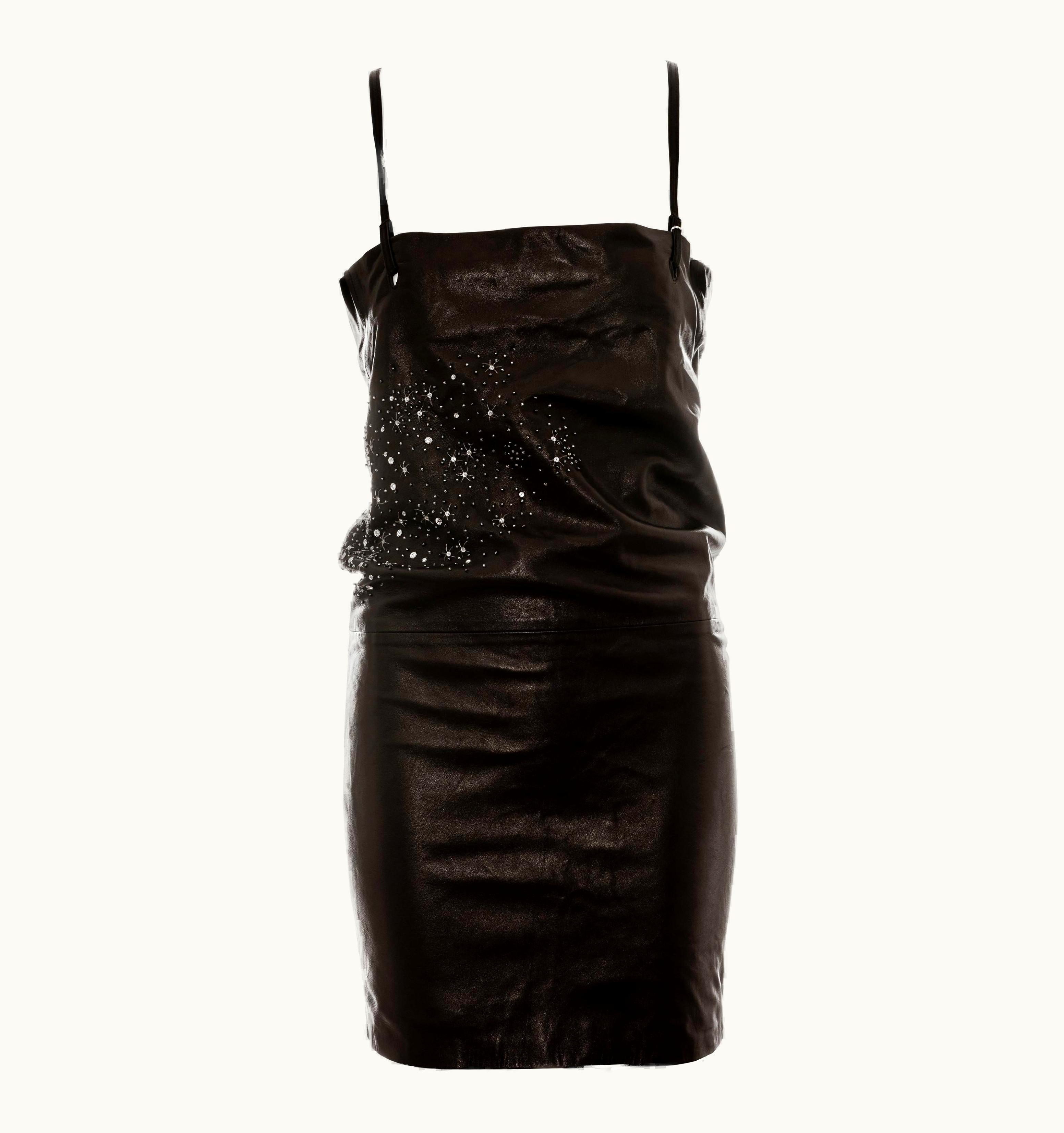 Gianni Versace Couture Gianni Versace Black Leather Embellished Evening Dress, S/S 1998