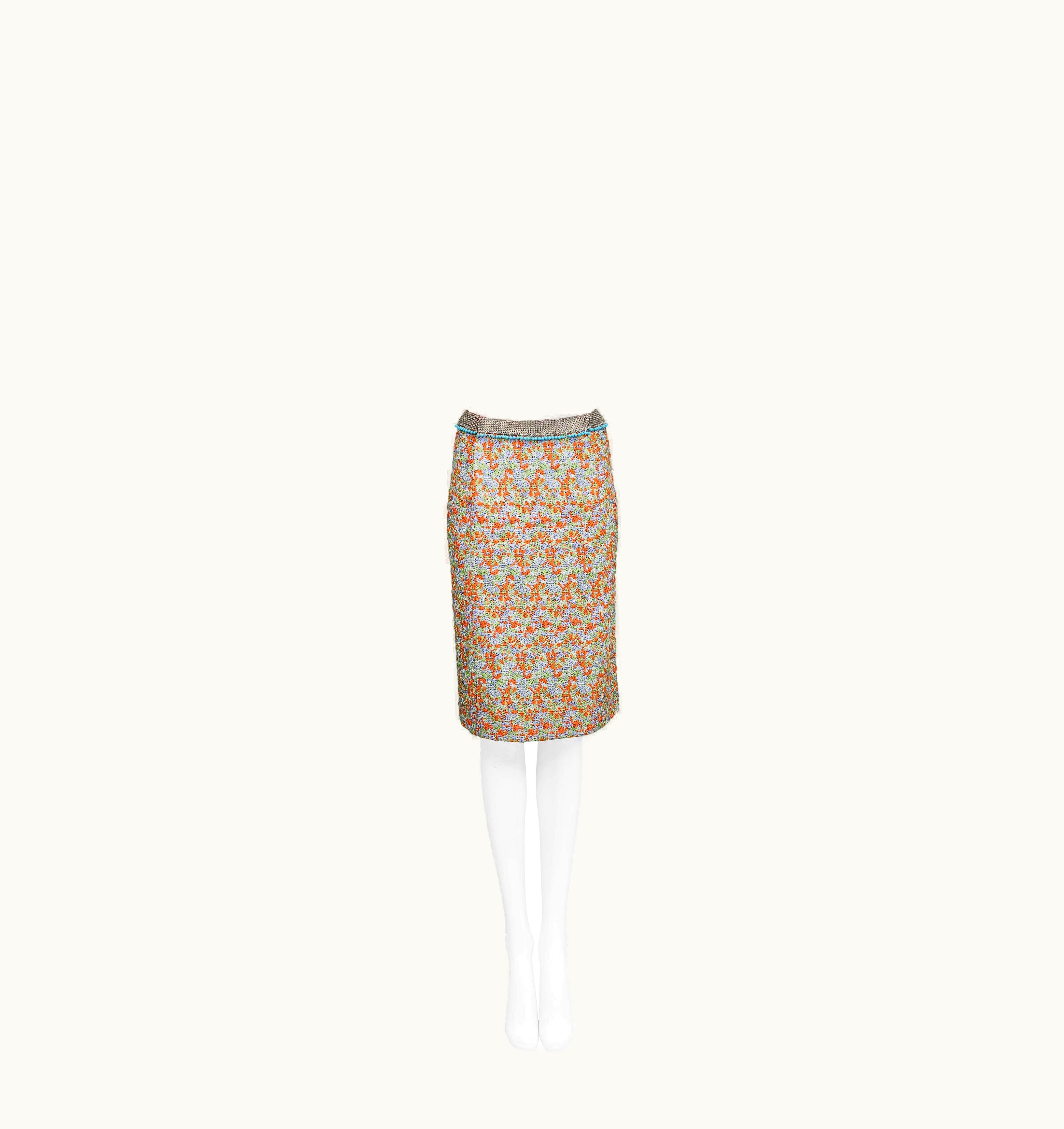 Versace Multicolor Skirt With Metal Mesh Waistband 1999