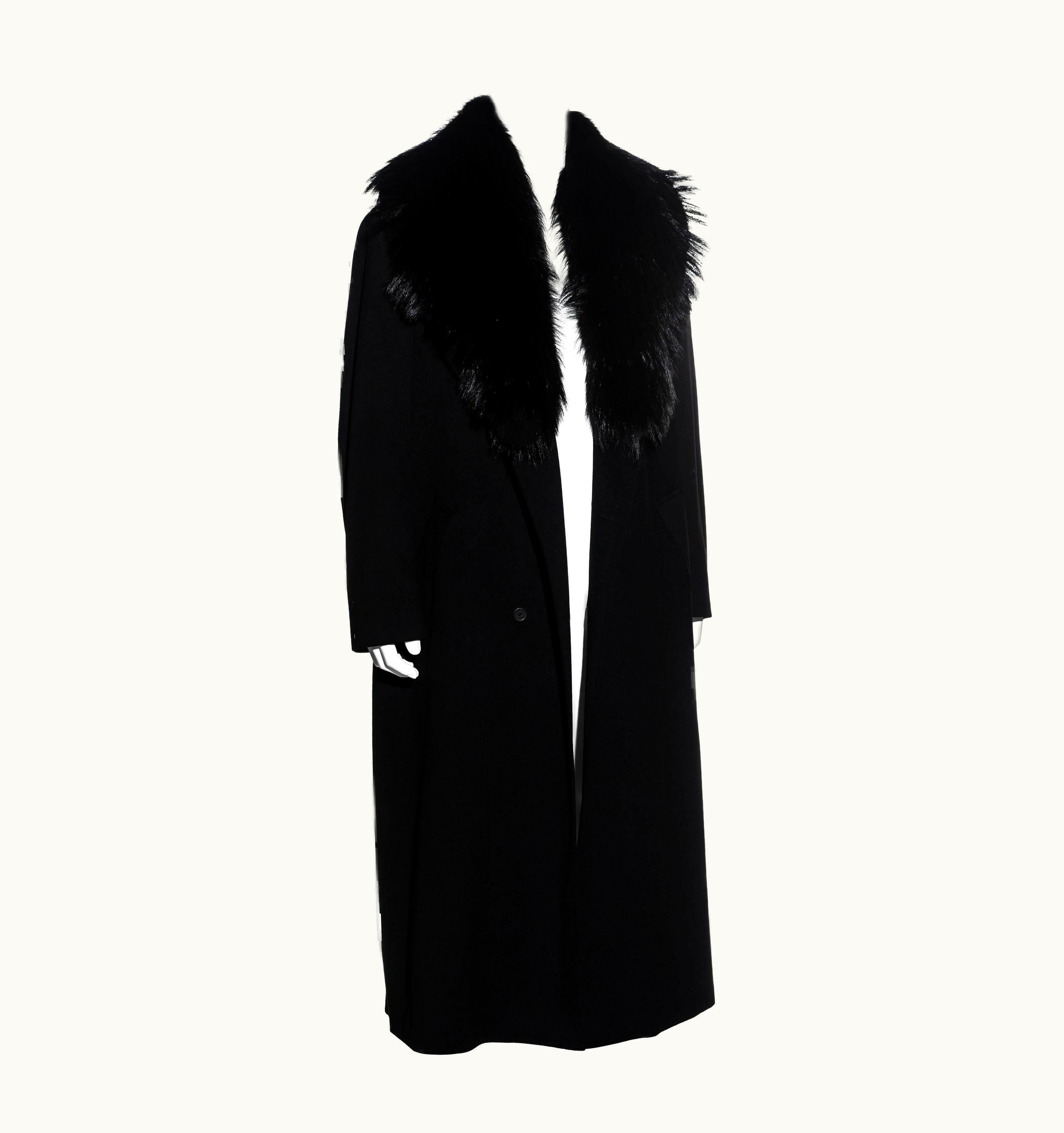 Gianni Versace Couture Men' Gianni Versace Black Cashmere Wool Oversized Coat With Fox Fur, AW 1999