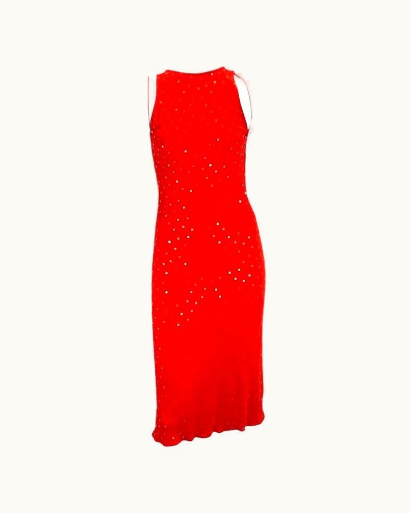 Gianni Versace Couture S/S 1999 Gianni Versace By Donatella Red Sequin Embellished Logo Strap Dress