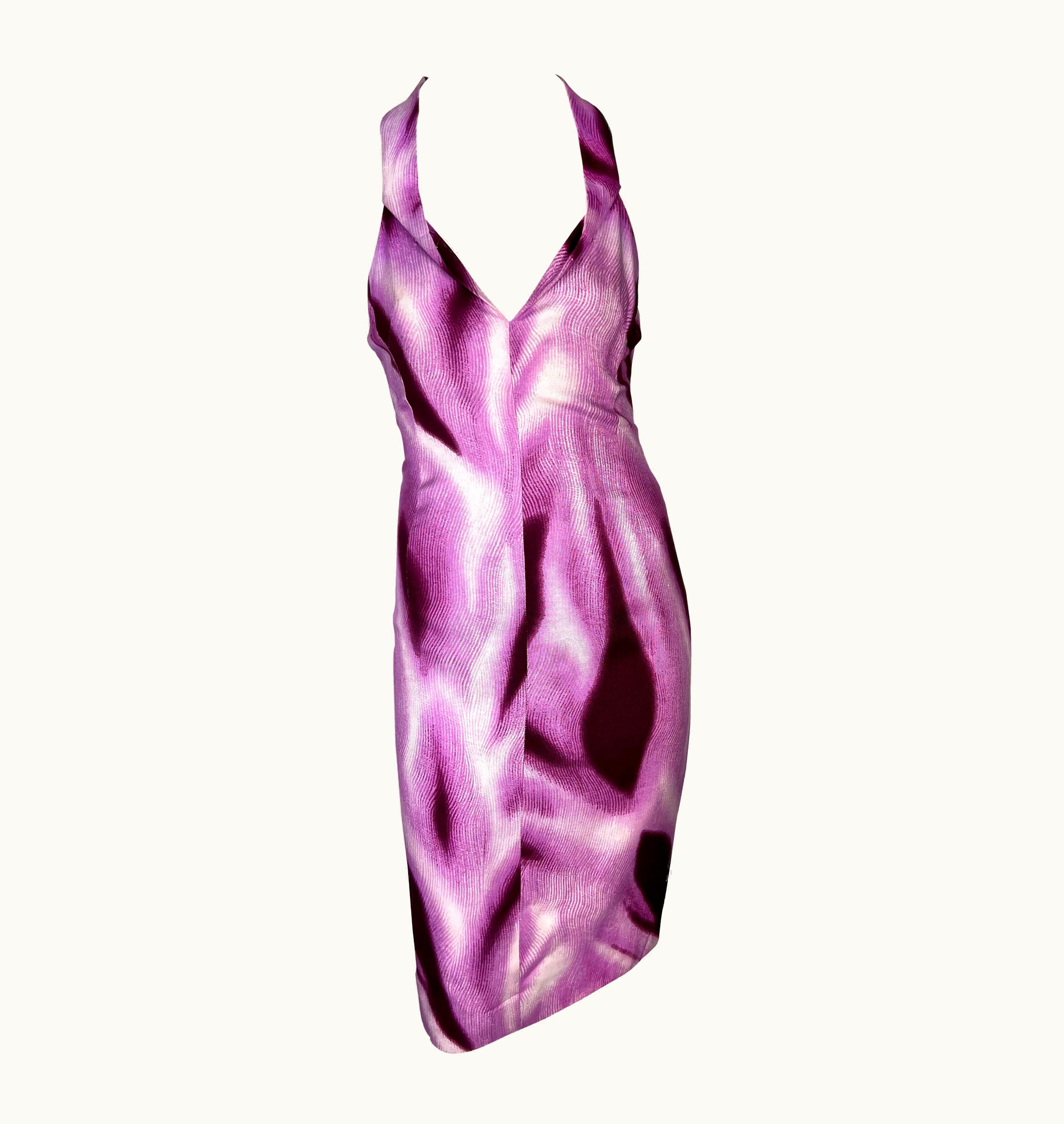 Gianni Versace Couture S/S 1999 Gianni Versace By Donatella Runway Abstract Print Purple Silk Dress