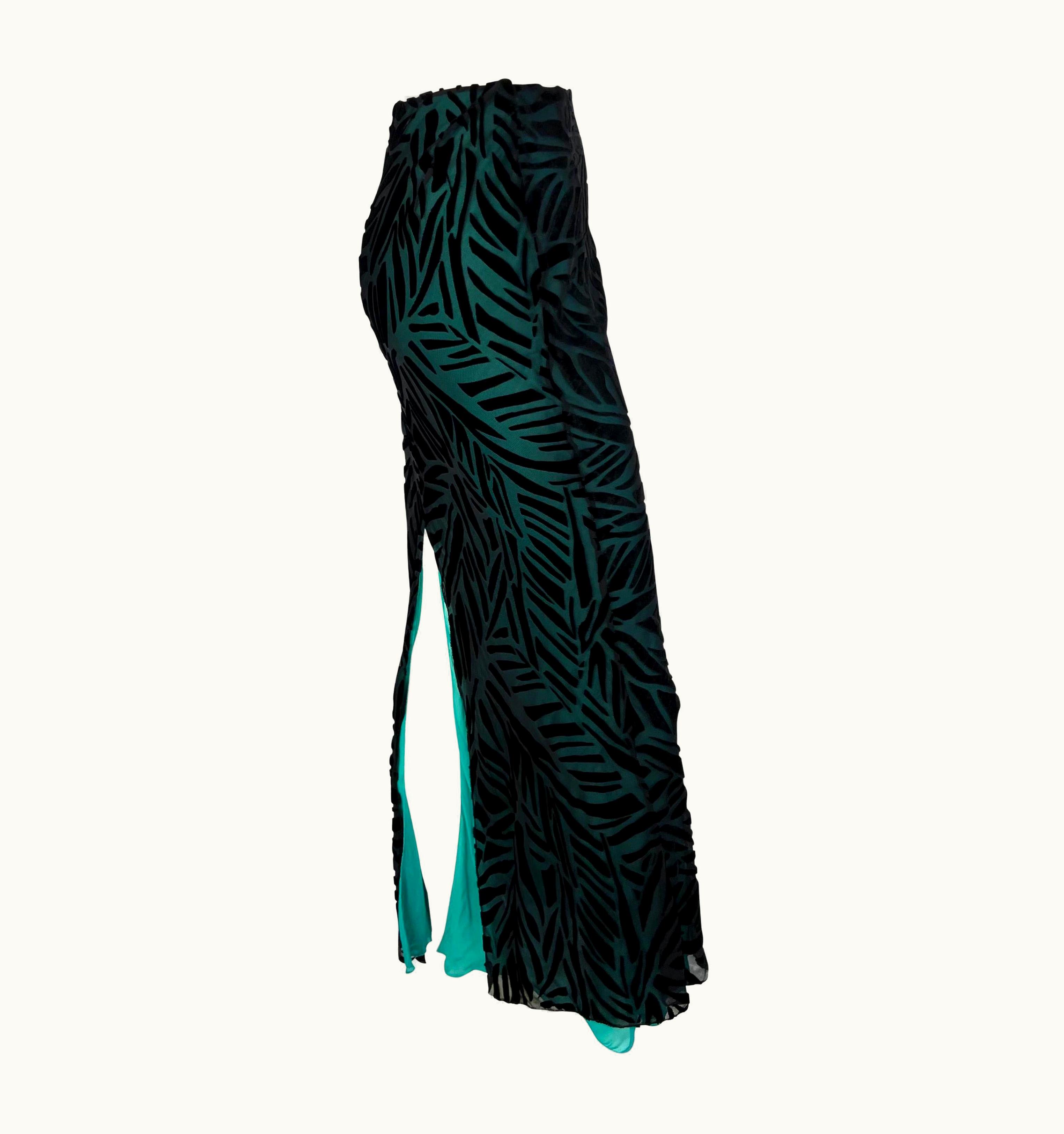 Gianni Versace Couture AW 1999 Gianni Versace By Donatella Turquoise Sheer Black Velvet Maxi Skirt