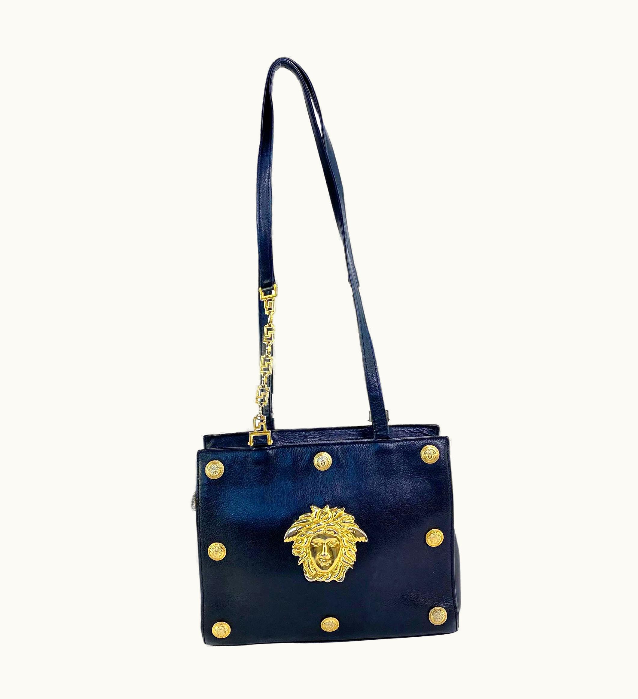 Gianni Versace Couture 1990s Gianni Versace Couture Large Gold Medusa Medallion Chain Leather Bag