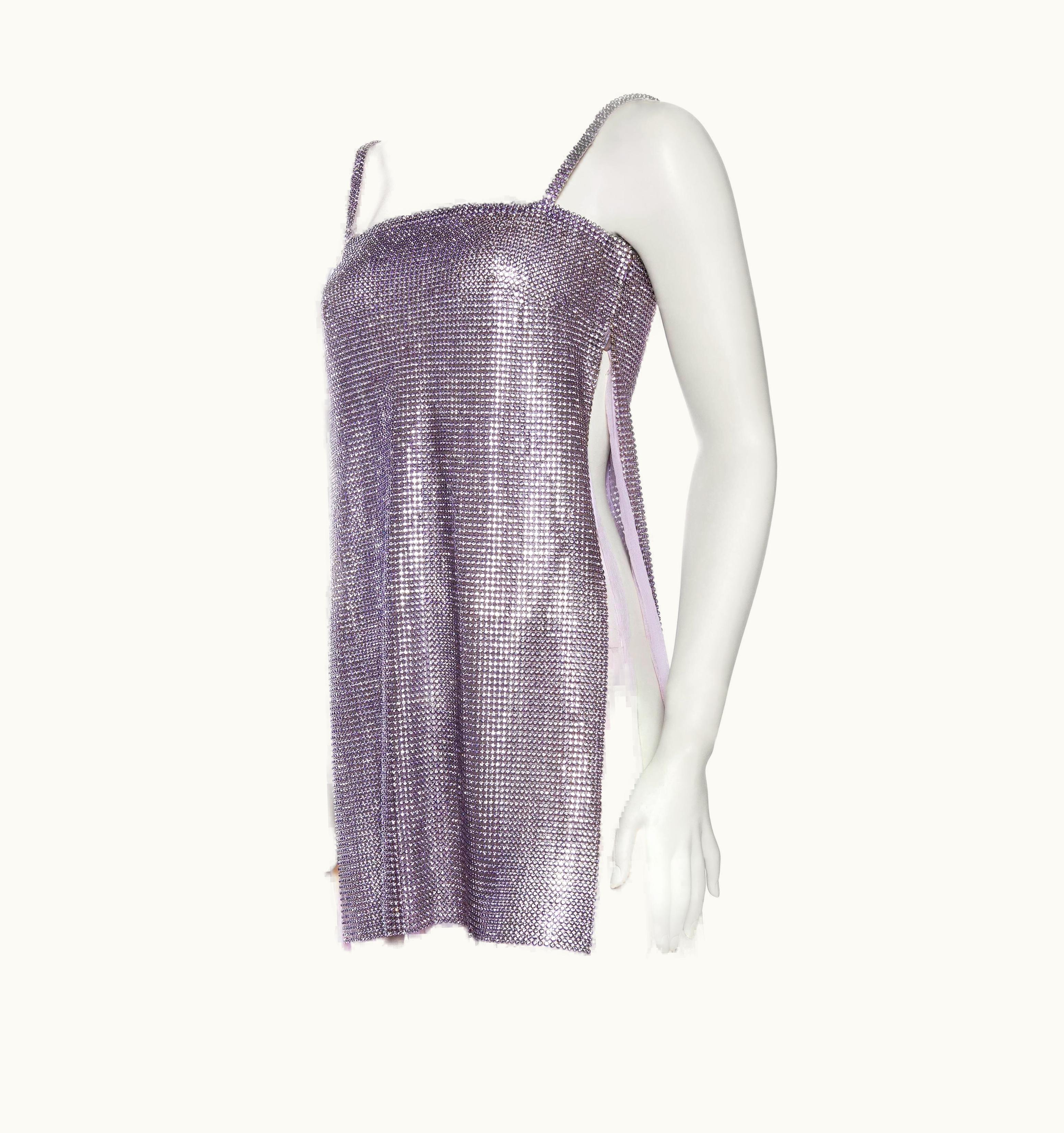 Gianni Versace Couture 1990s Gianni Versace Lilac Silk Chiffon & Crystal Metal Mesh Cocktail Dress Wit