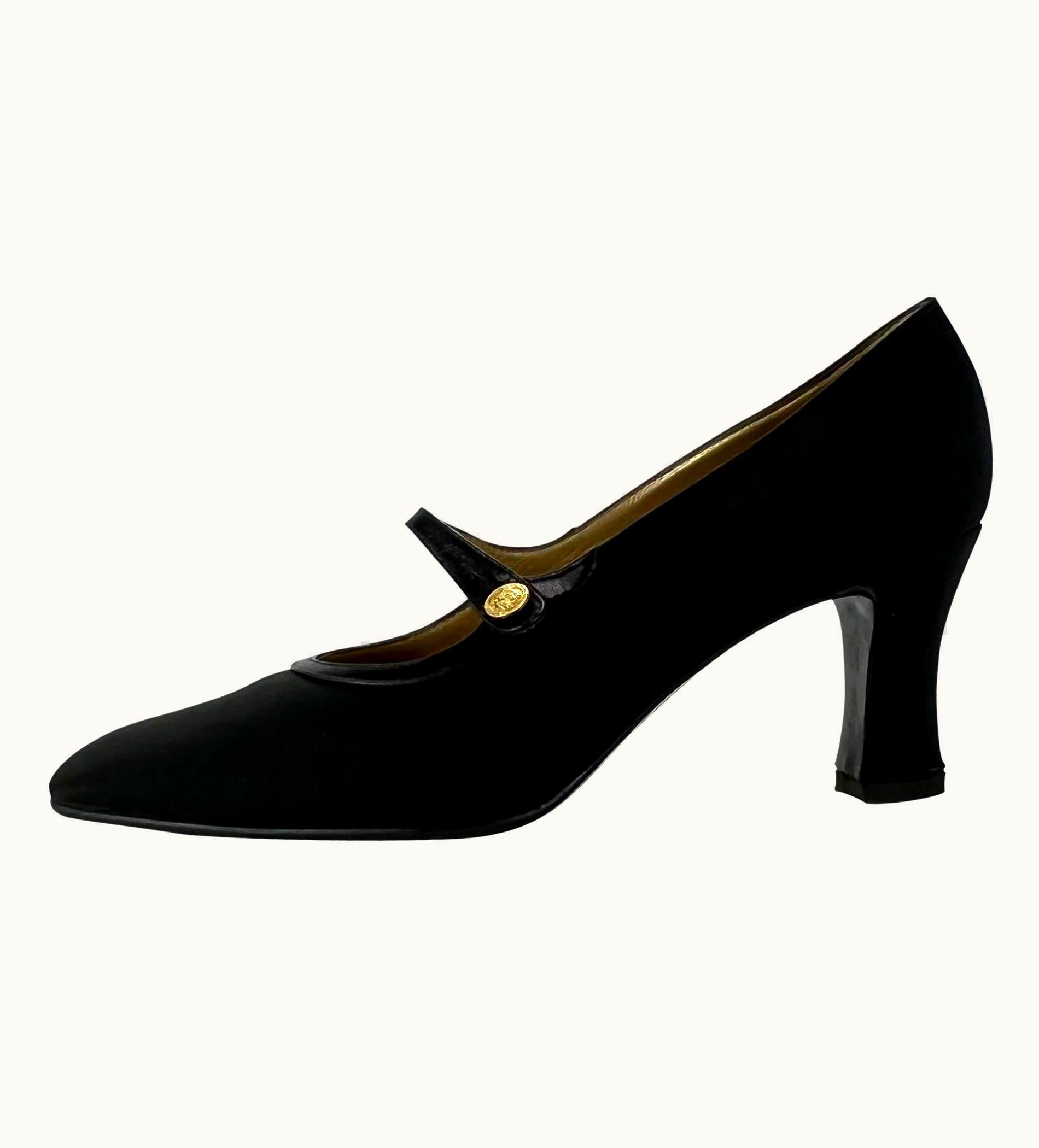 Gianni Versace Couture 1990s Gianni Versace Black Satin Gold Medusa Mary Jane Pumps