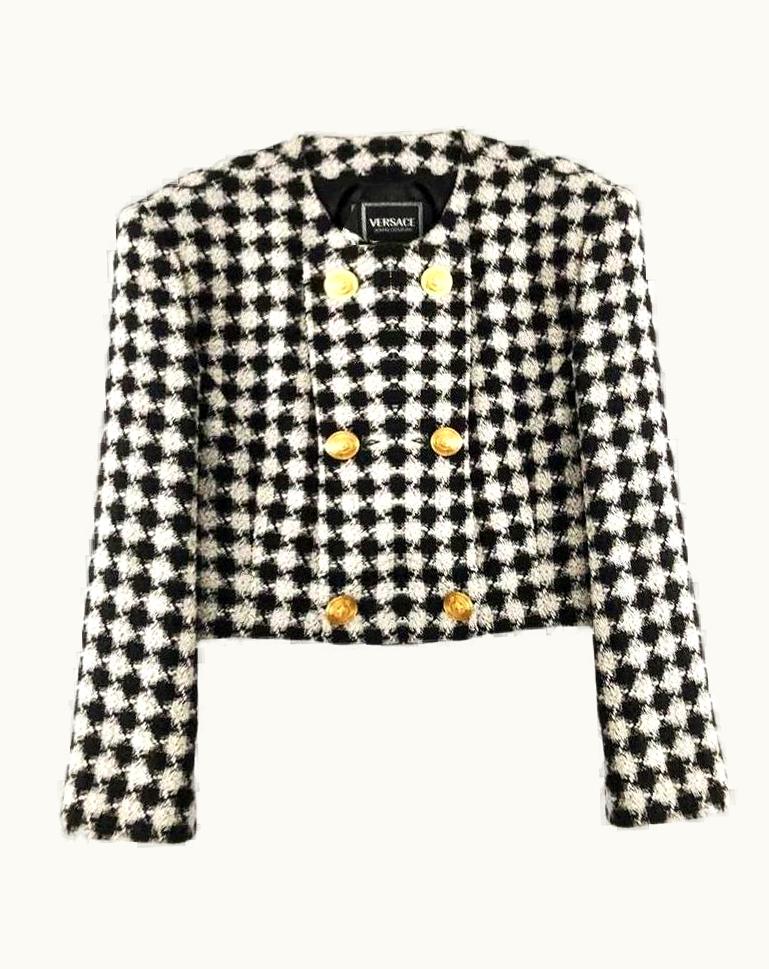 Versace 1990s Versace Jeans Couture Houndstooth Double Breasted Blazer