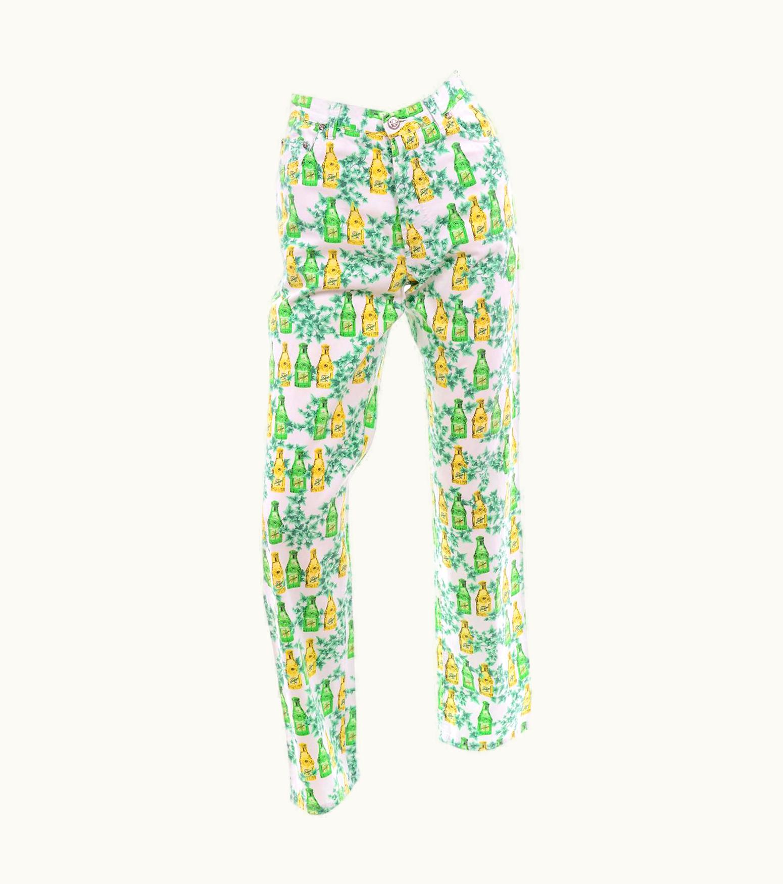 Versace Vintage Versace Jeans Couture Yellow Jeans Perfume Bottle Green Ivy Print Pants