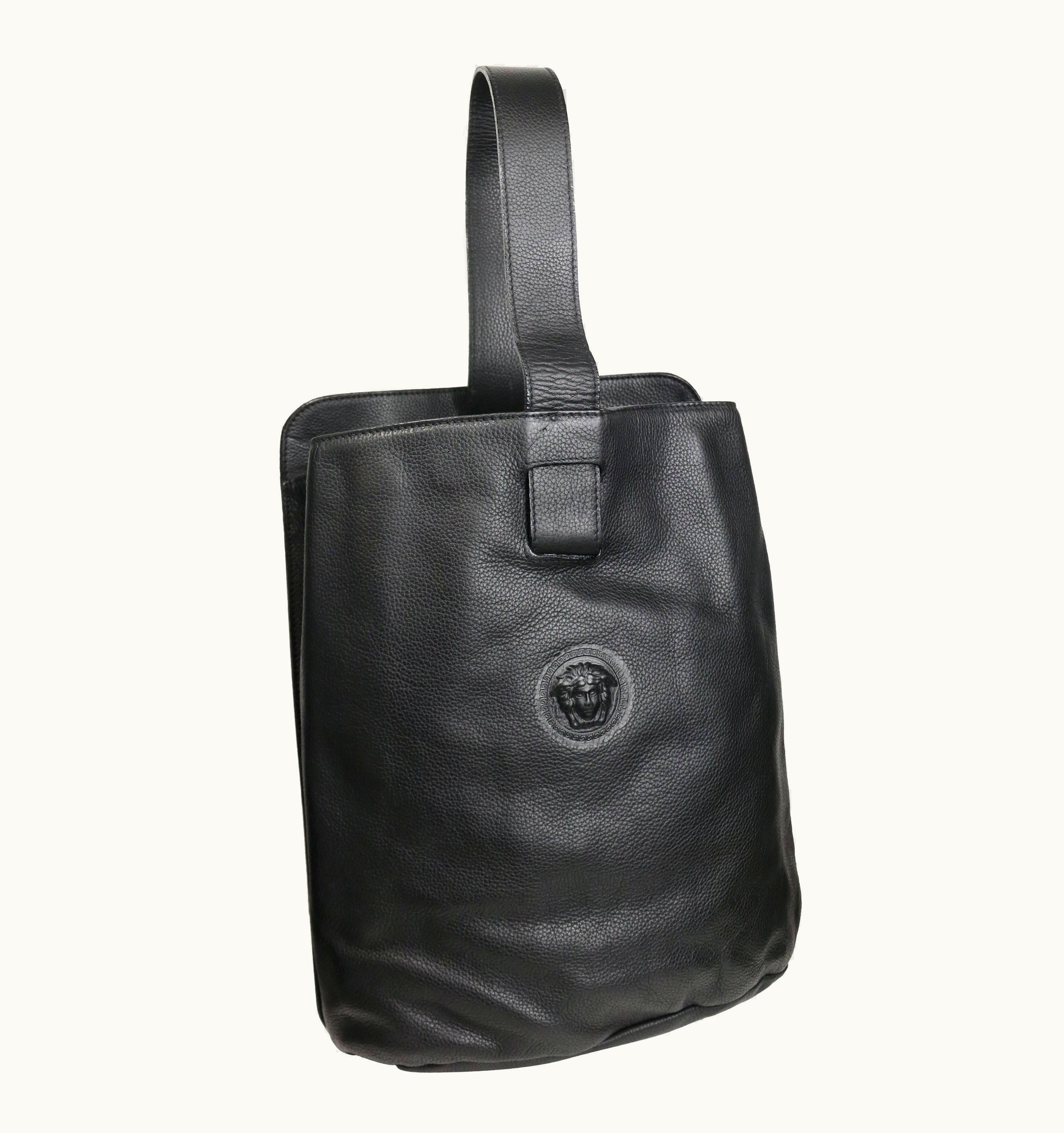 Gianni Versace Couture Vintage 90s Gianni Versace Couture Black Leather Single Sling Strap Bag