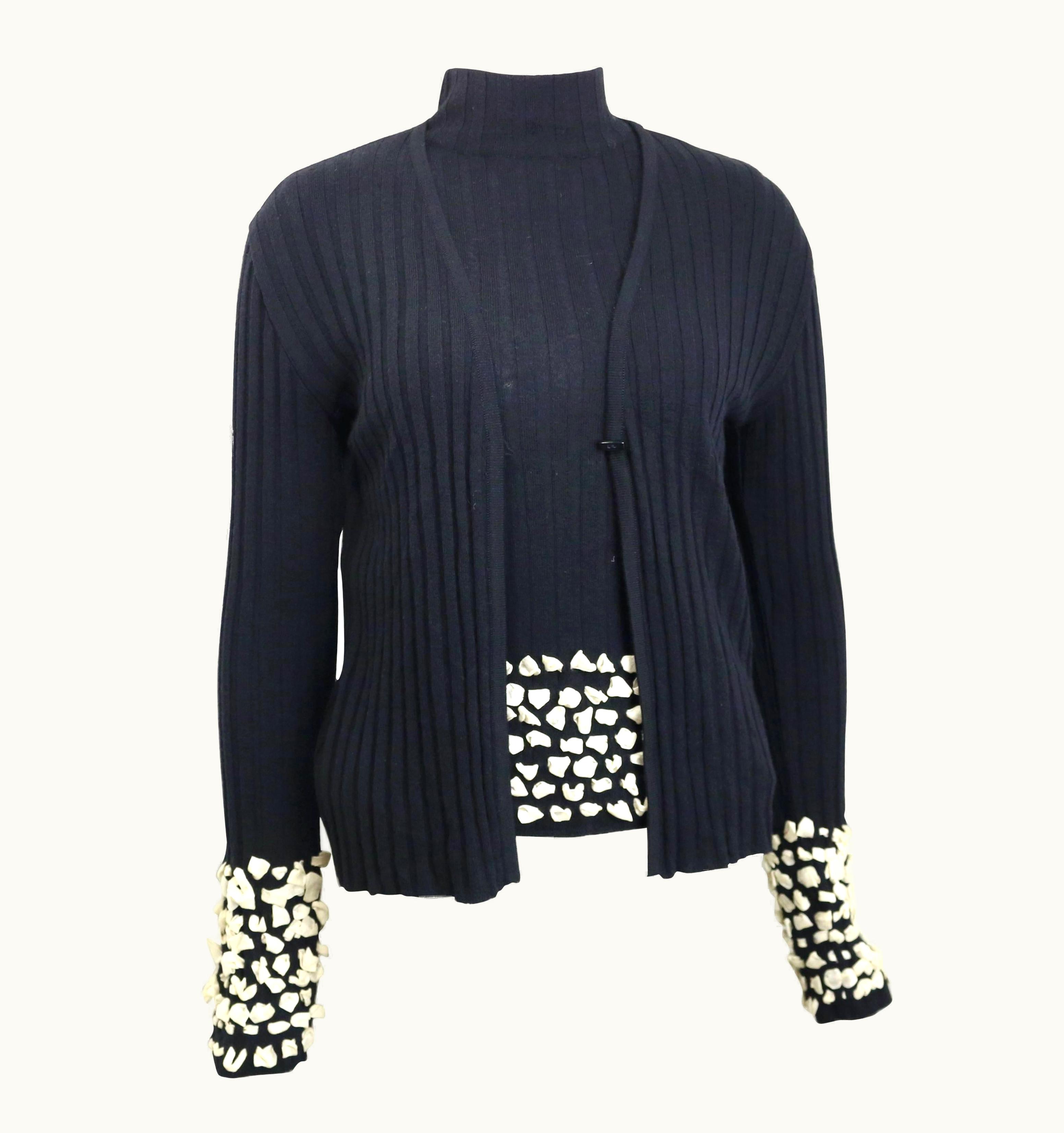 Gianni Versace Couture 90s Gianni Versace Couture Black Knitted Wool With White Lace Detail Twin Set