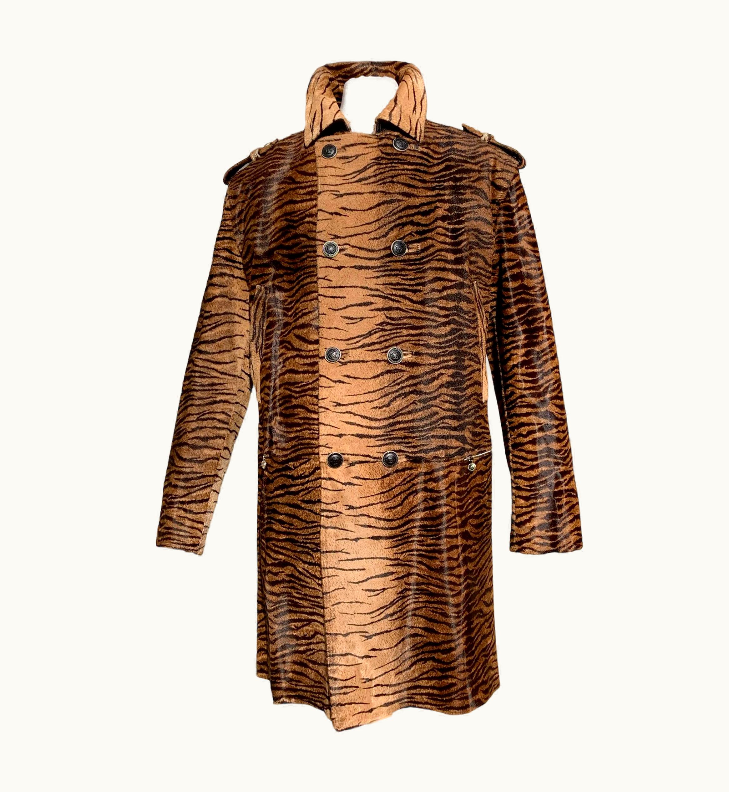 Gianni Versace Couture Nwt Vintage Gianni Versace Zebra Print Fur Leather Men' Coat Italian 56 Us