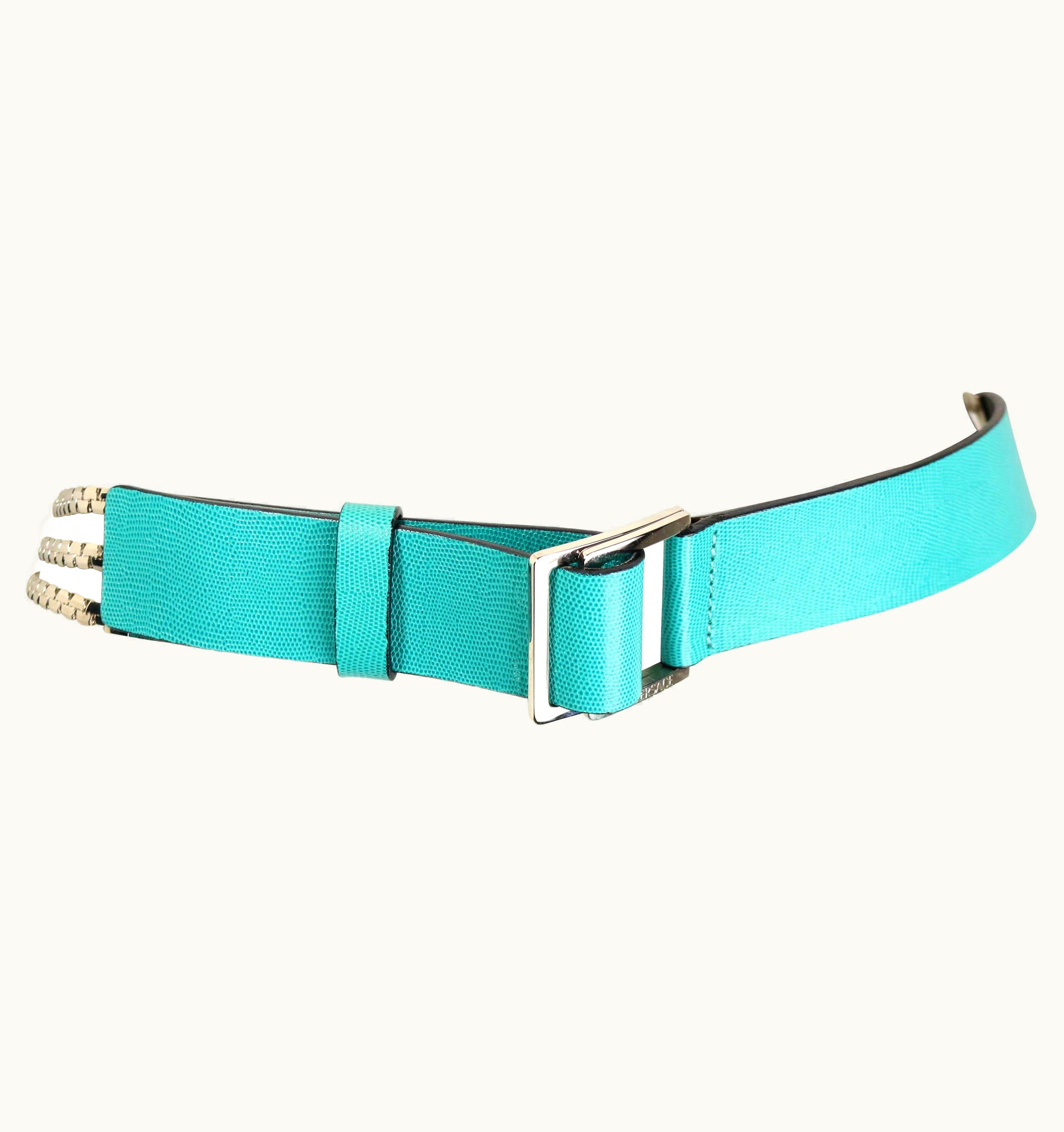 Gianni Versace Couture Gianni Versace Turquoise With Three Strand Silver Toned Hardware Chain Belt