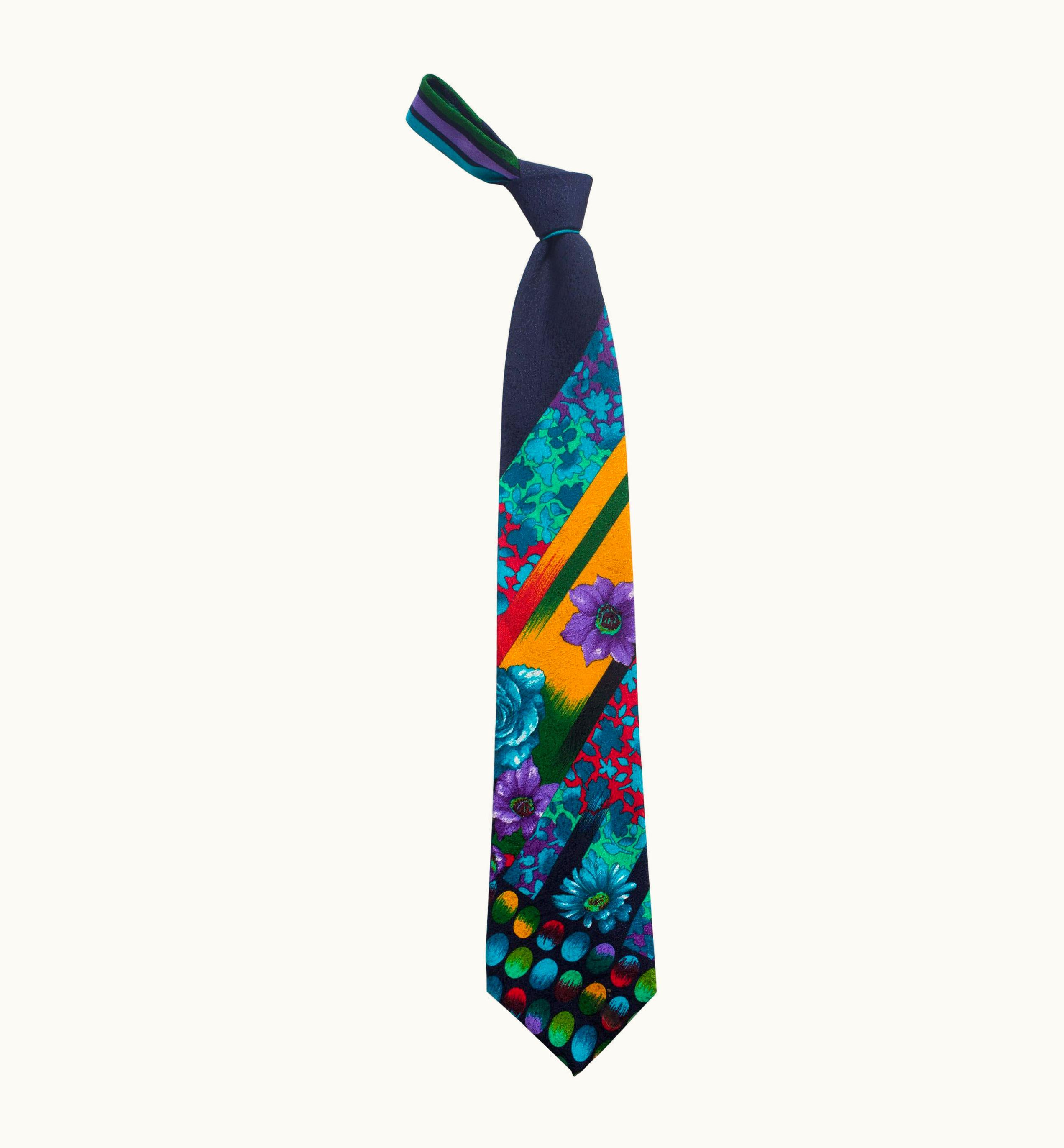 Gianni Versace Couture 1990s Gianni Versace Multicolor Geometric Floral Mens Silk Tie