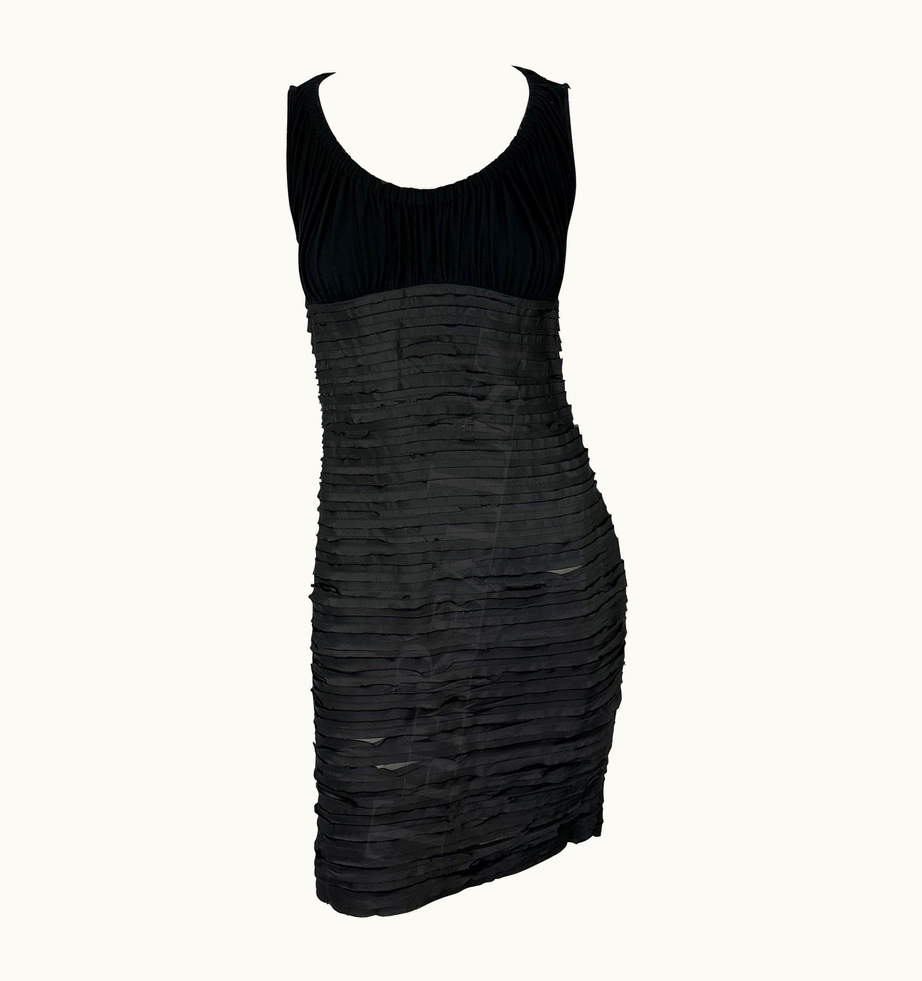 Versace AW 2005 Versace By Donatella Black Ruched Ribbon Bodycon Sheer Tube Dress