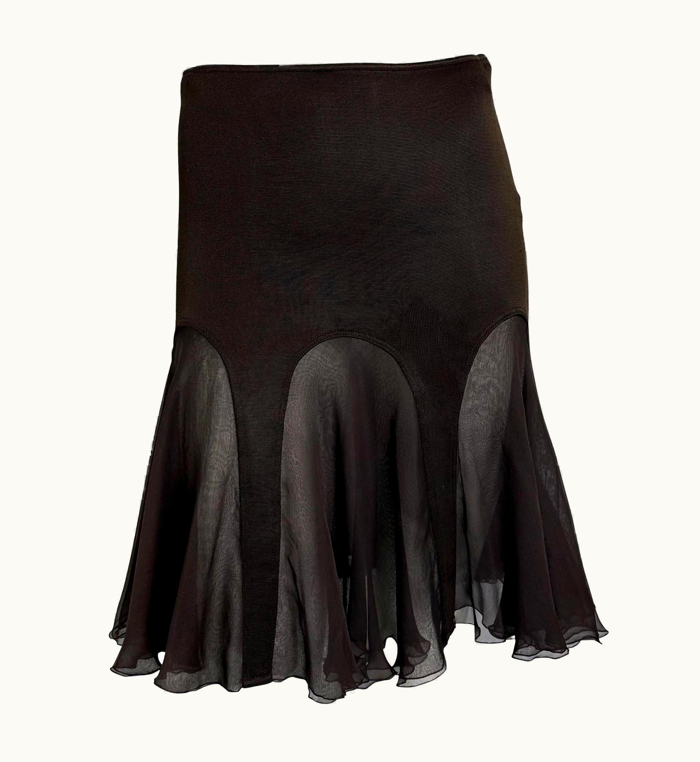 Versace AW 2005 Versace By Donatella Runway Brown Sheer Chiffon Stretch Flare Skirt