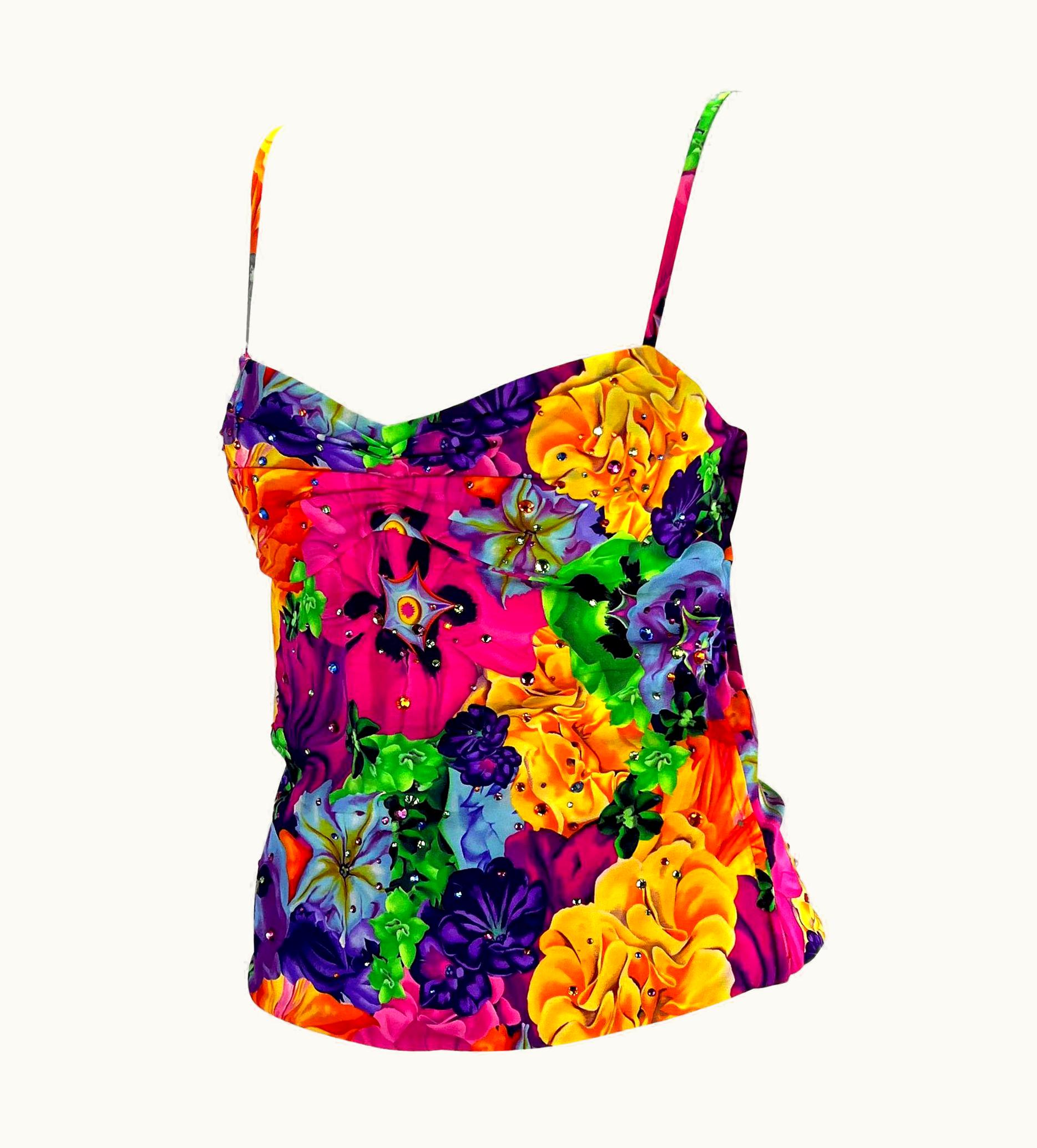 Versace S/S 2004 Versace By Donatella Floral Rhinestone Backless Medusa Tank Top Y2k