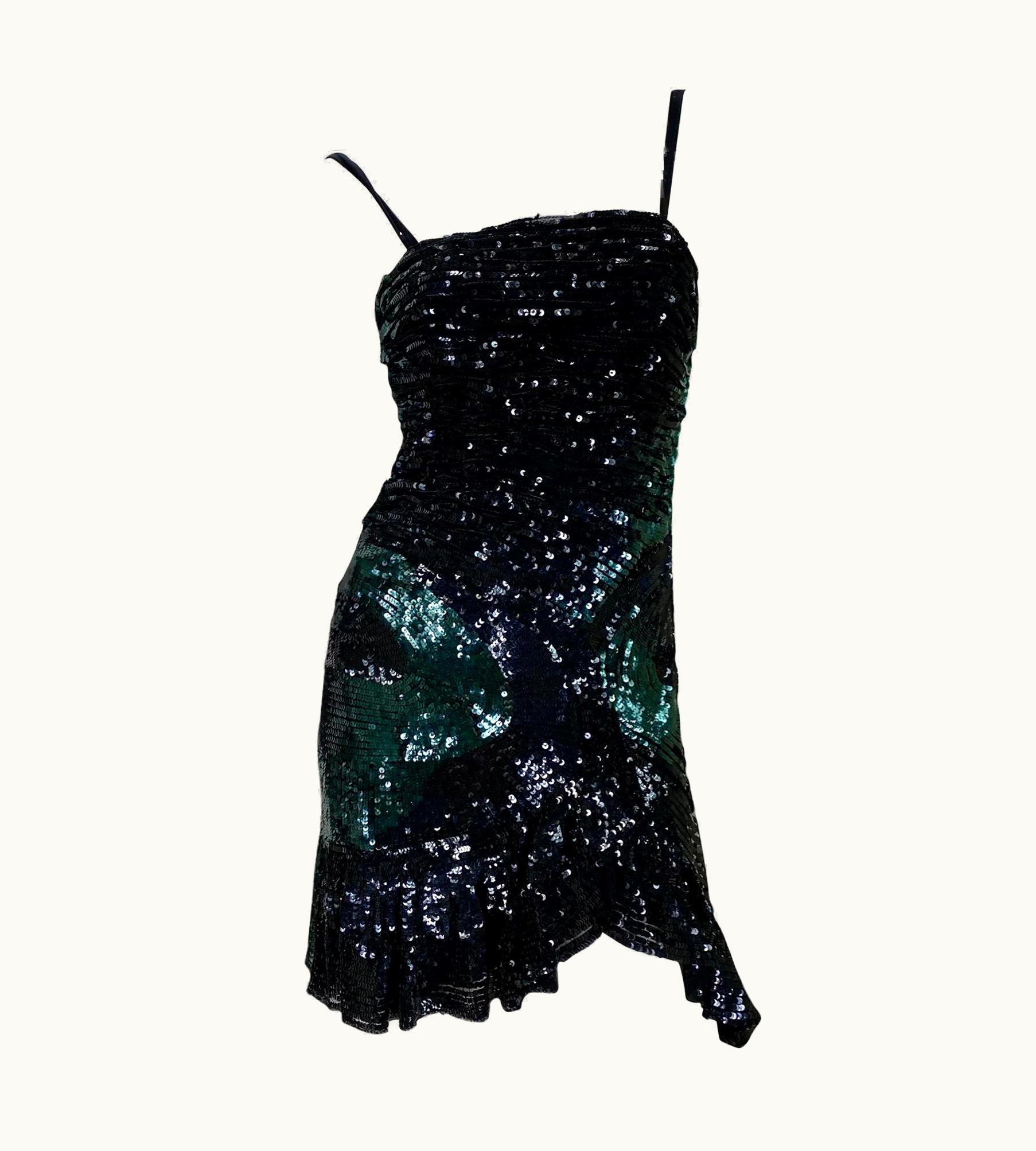 Versace Vintage Versace AW 2005 Embellished Black Emerald Mini Cocktail Dress 42 Us
