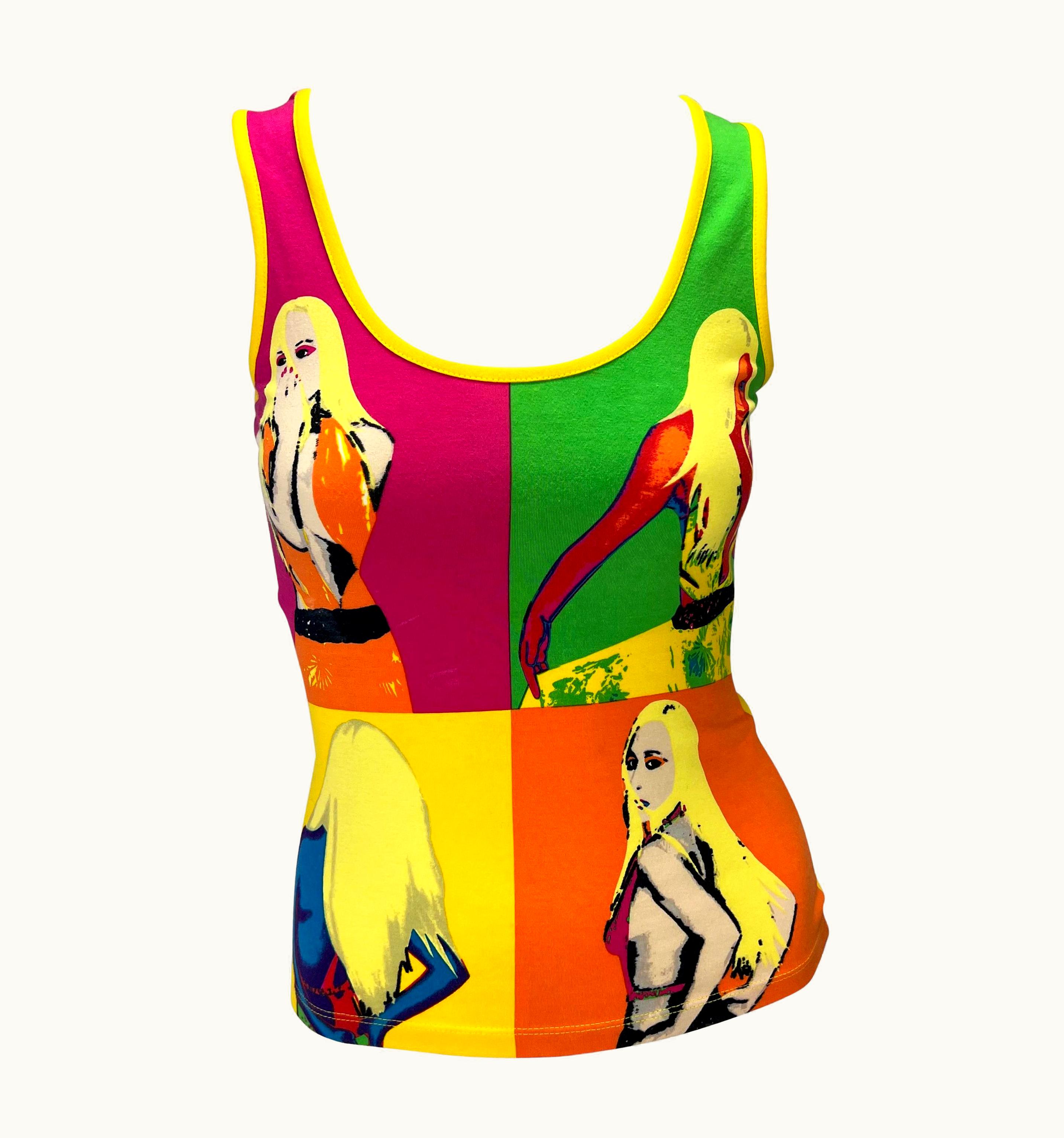 Versace S/S 2004 Versace By Donatella Runway Neon Pop-Art Warhol Stretch Tank Top