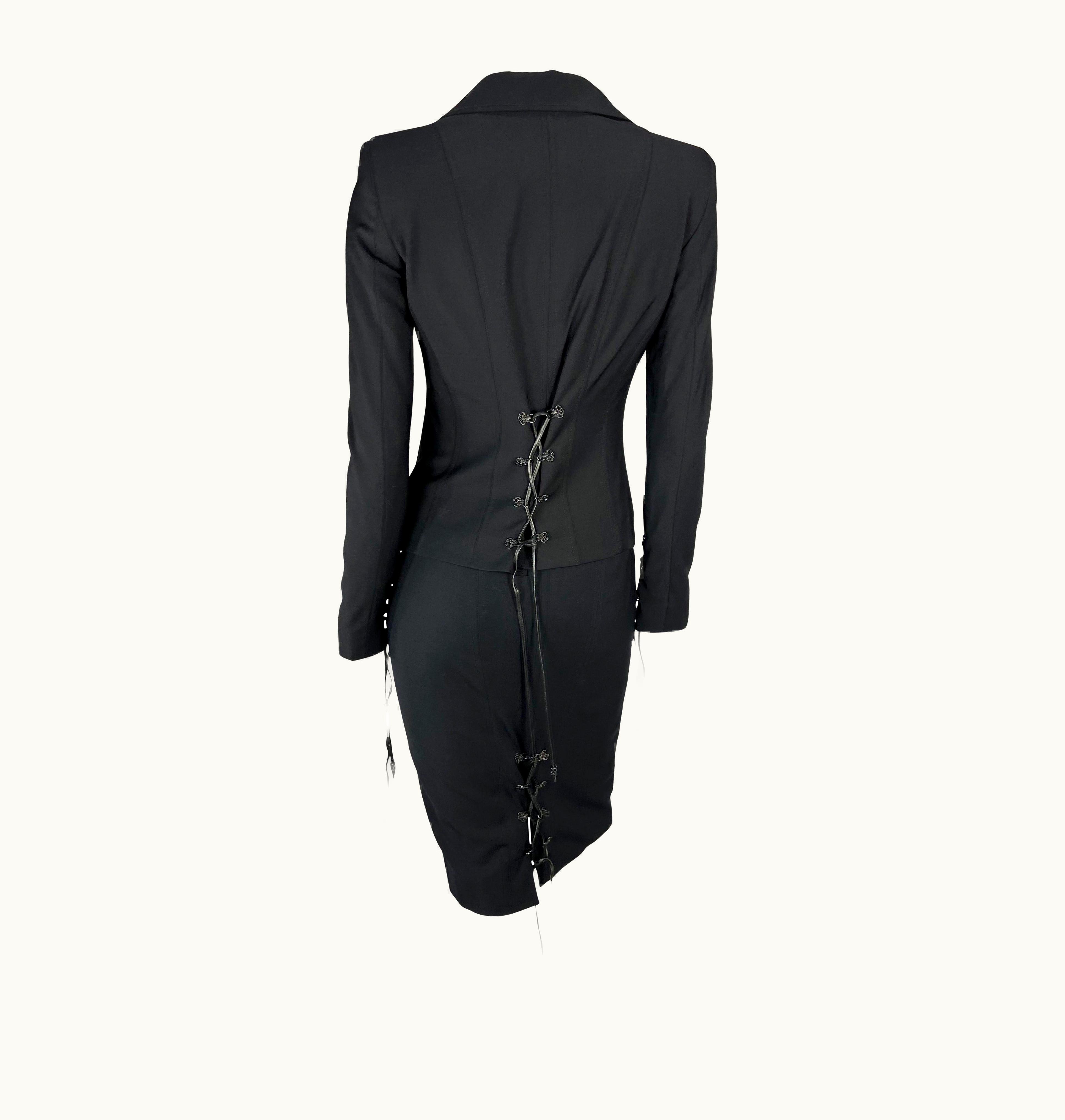 Versace AW 2003 Versace By Donatella Leather Lace-Up Serpent Black Skirt Suit