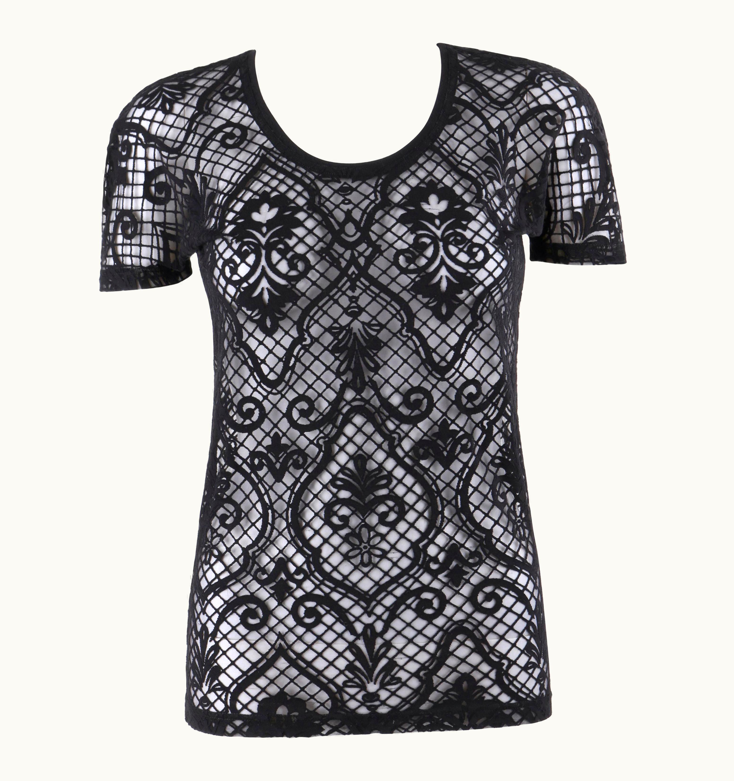 Versace Versace S/S 2005 Black Baroque Mesh Knit Scoop Neck Tee Shirt