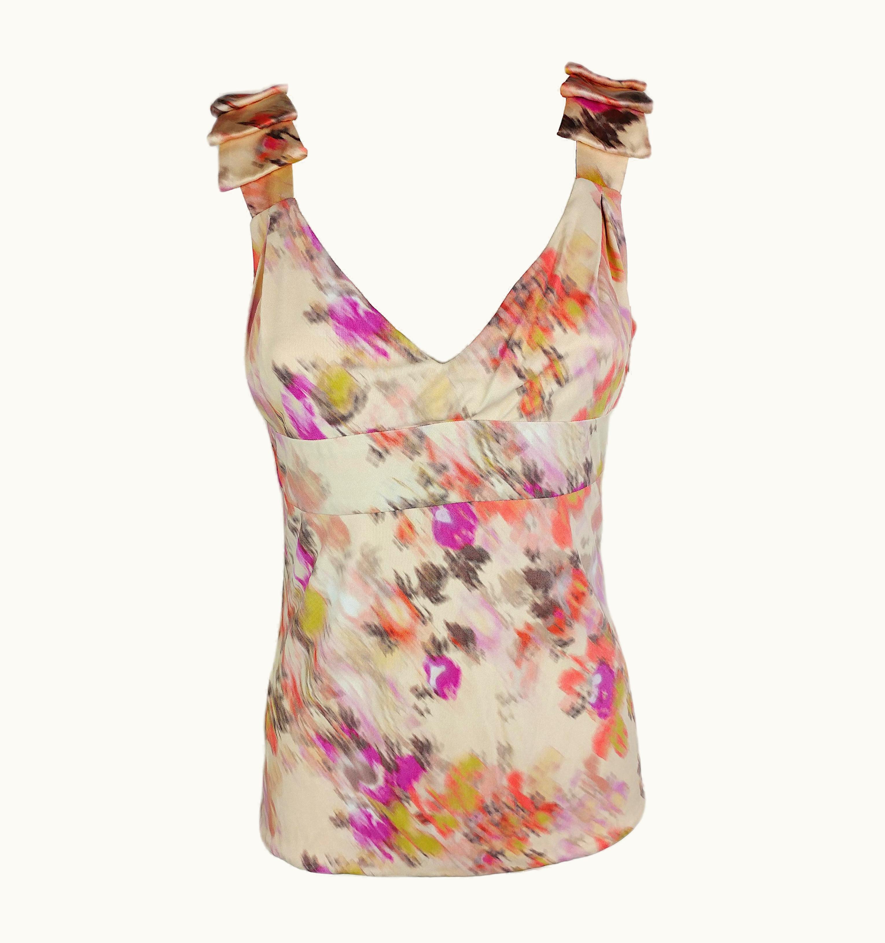 Versace Versace - 2008 Multicolor Viscose Top With Pleated Shoulder Straps us
