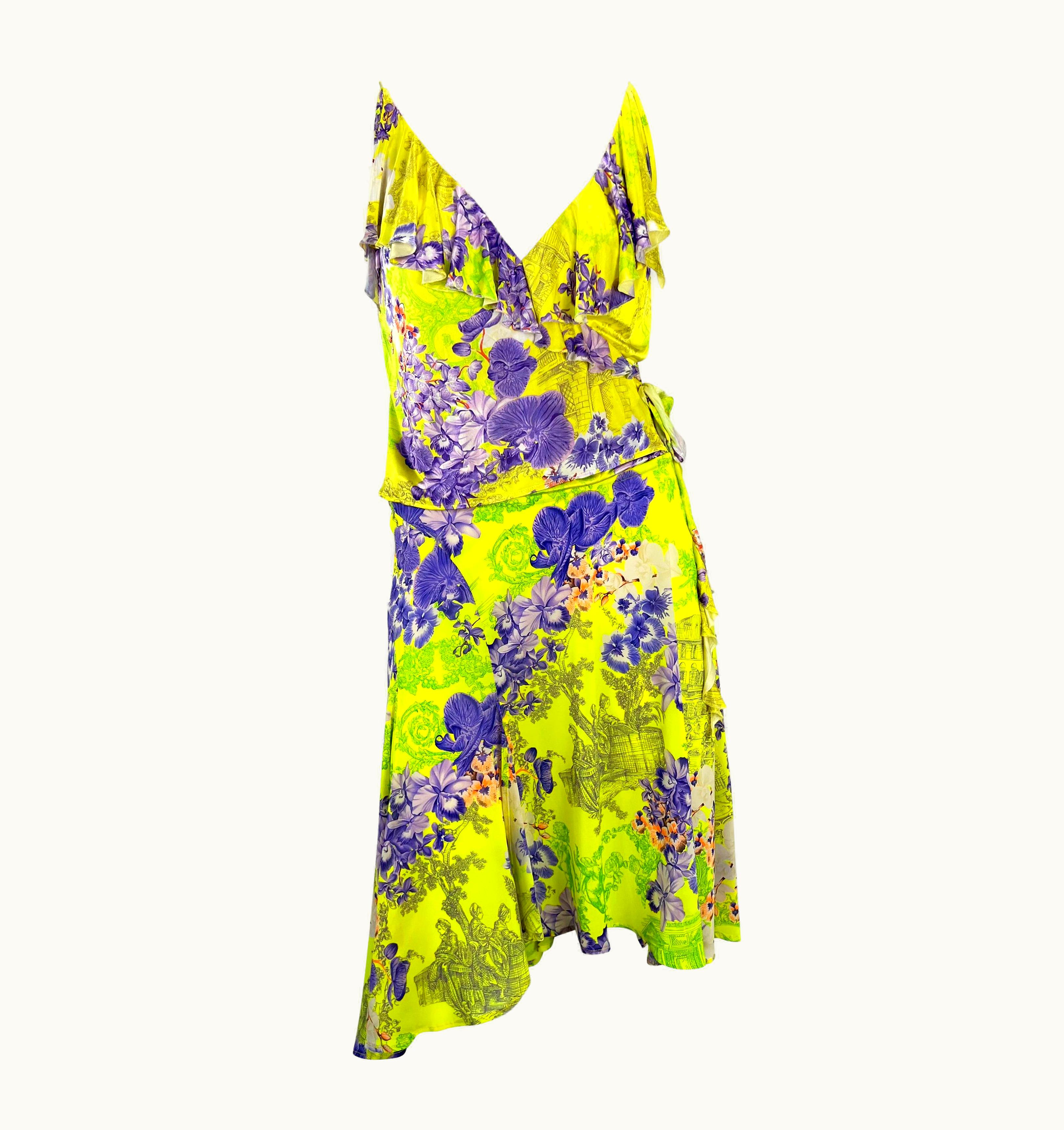 Versace S/S 2004 Versace By Donatella Neon Green Toile Flower Print Silk Viscose Set