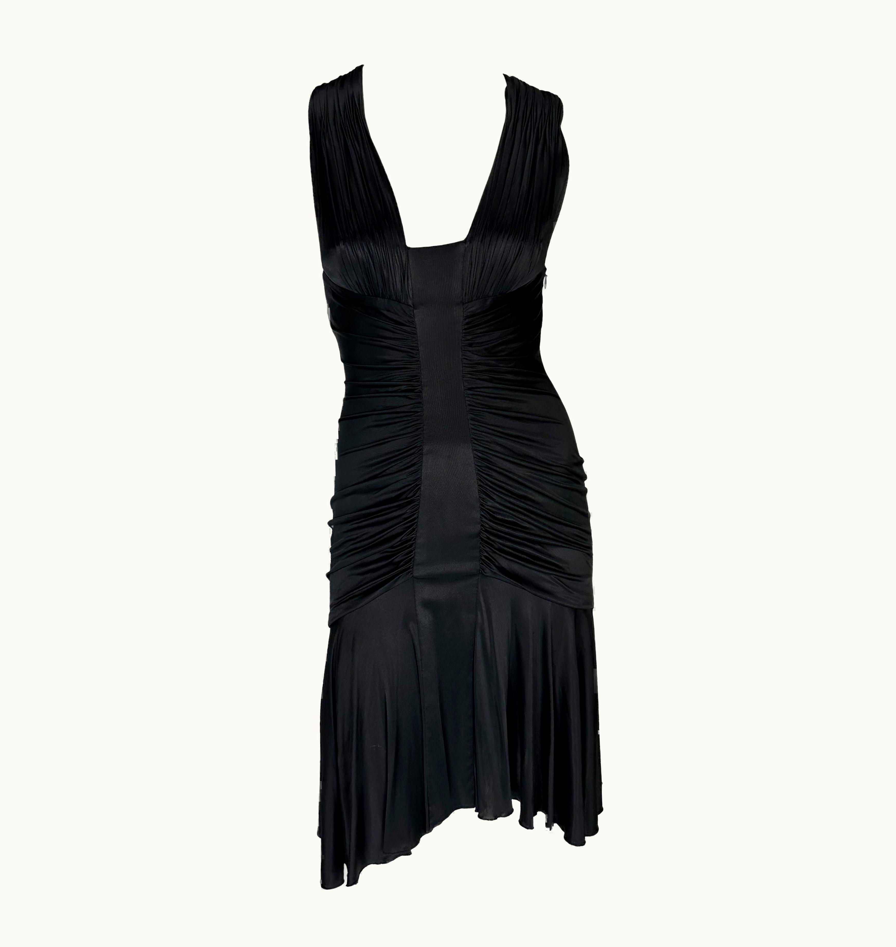 Versace AW 2006 Versace By Donatella Ruched Black Stretch Viscose Flare Dress