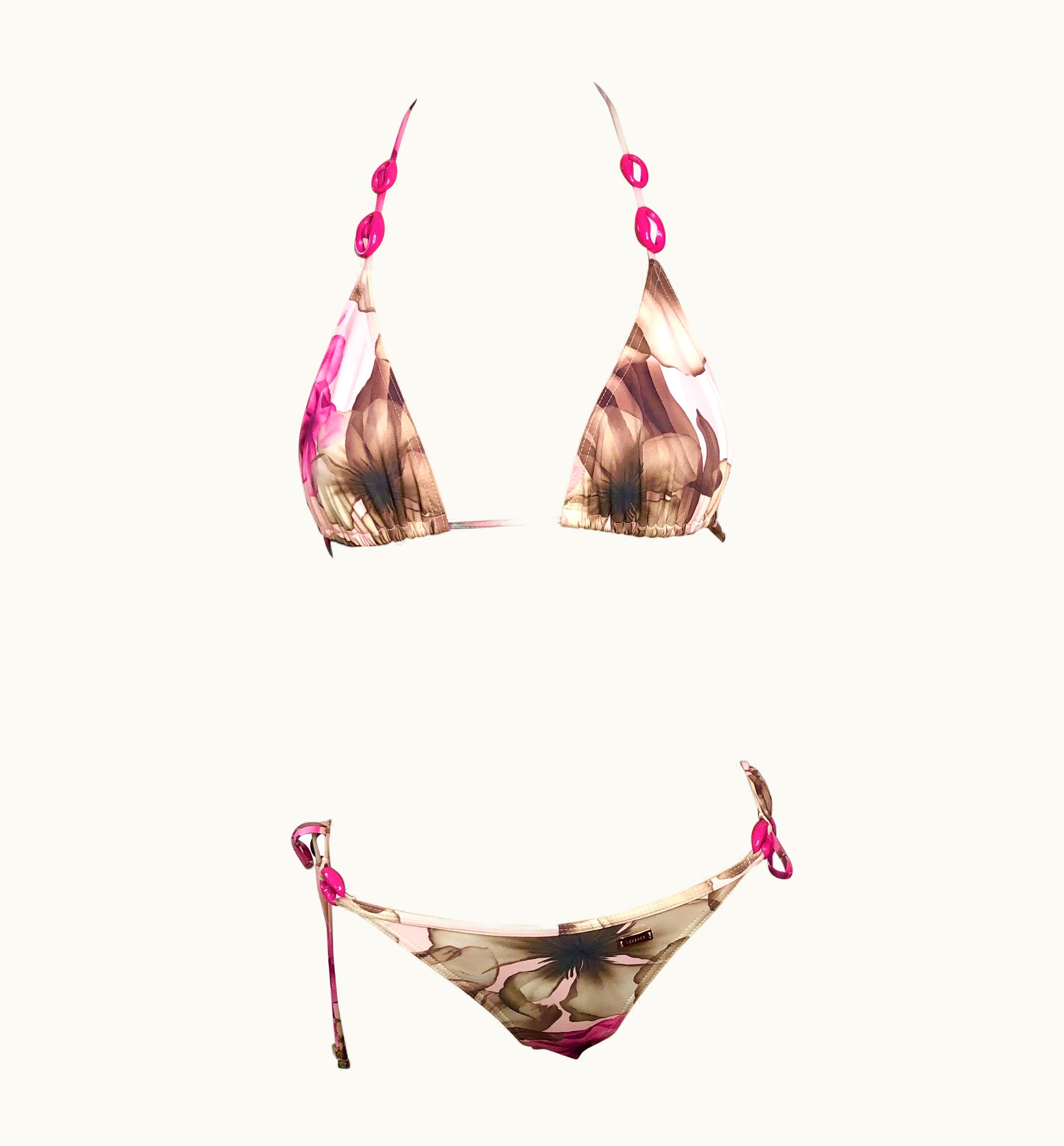 Versace Versace C.2003 Embellished Floral Print Two-Piece Bikini Set Swimsuit Swimwear