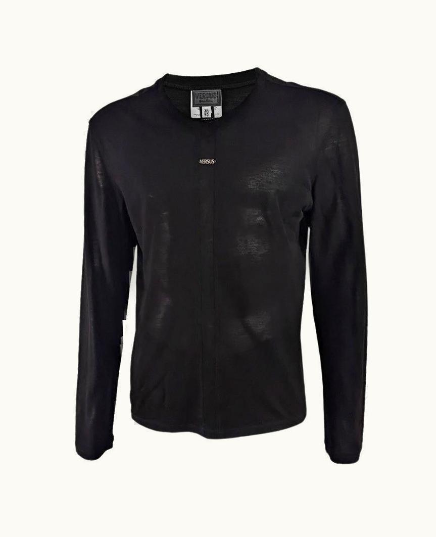 Versace Versus Versace Vintage 2000s Black Mesh Shirt Long Sleeve Top Y2k Party Shirt