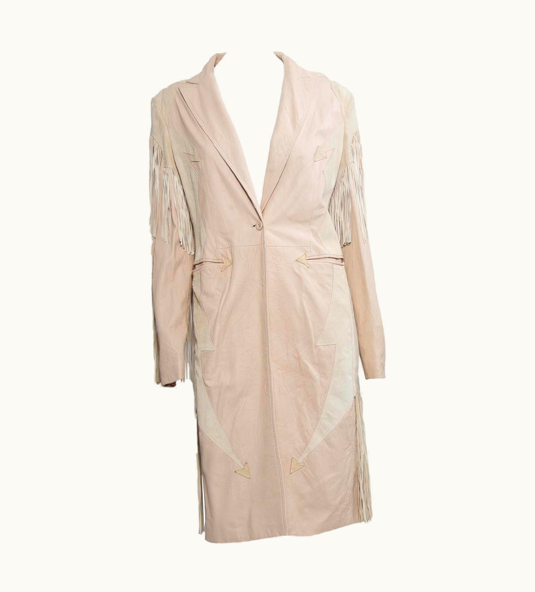 Versace AW 2003 Versace By Donatella Western Fringe Suede Wrinkled Leather Coat