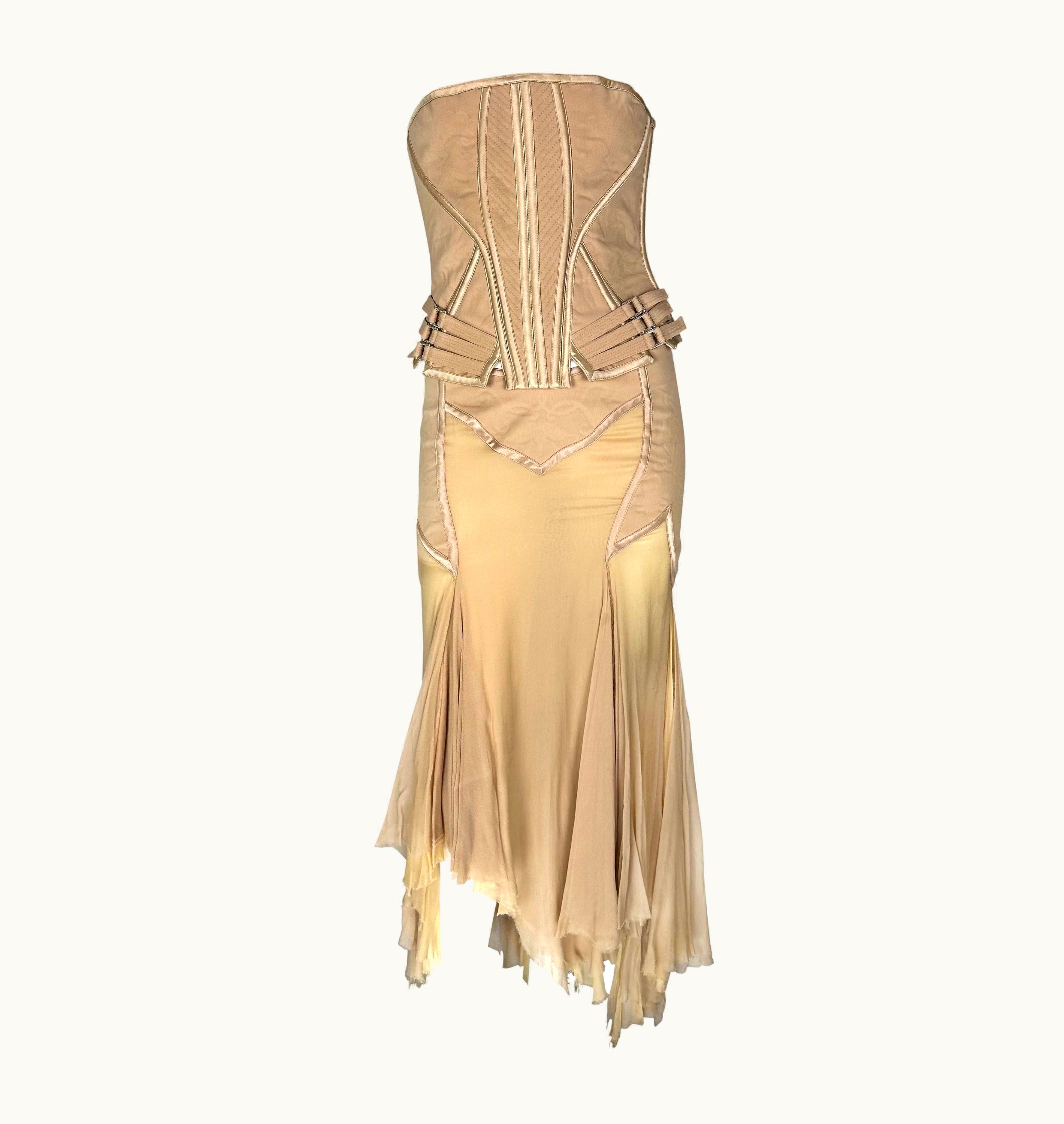 Versace AW 2003 Versace By Donatella Runway Bustier Corset Buckle Chiffon Skirt Set