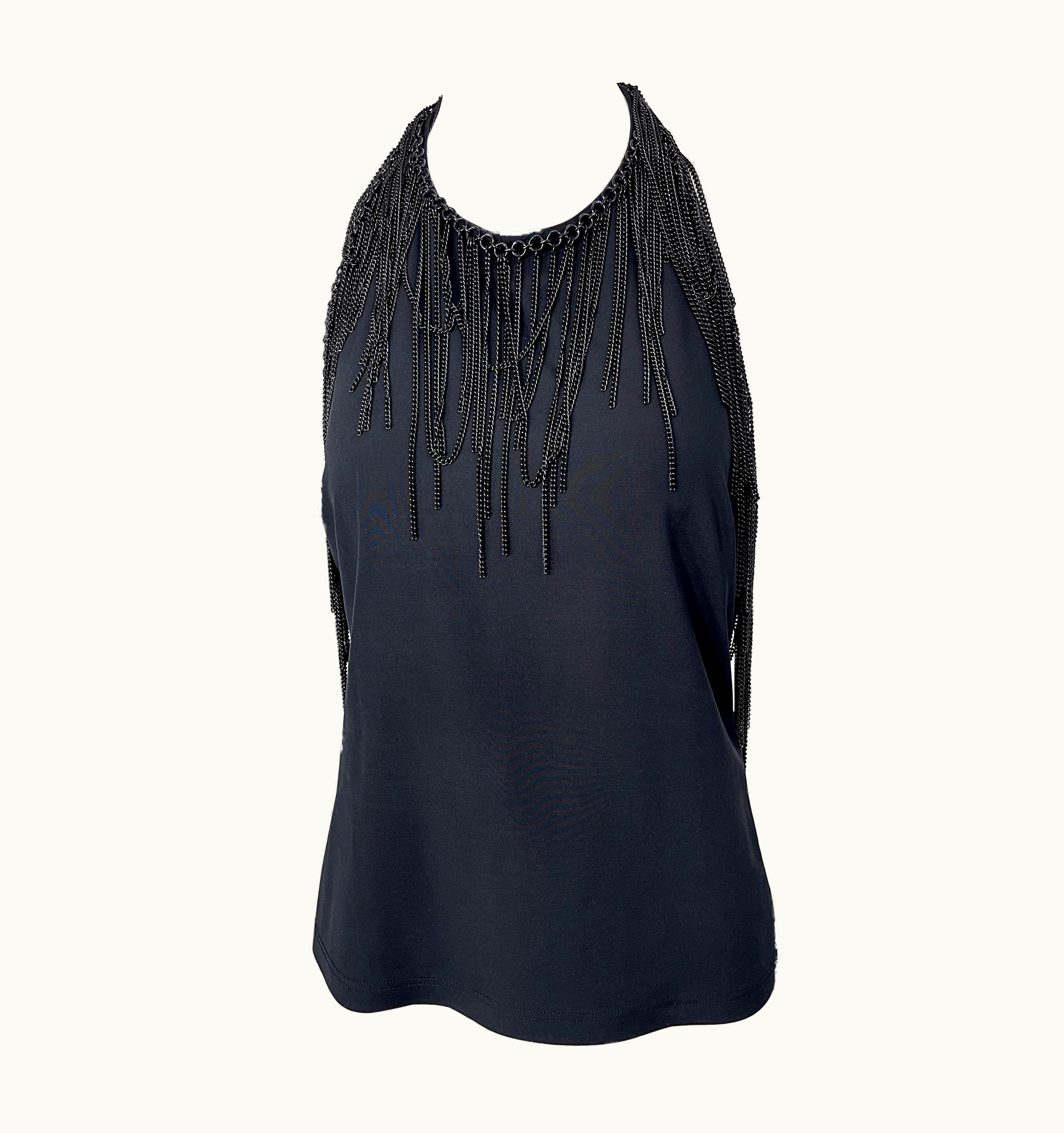 Gianni Versace Couture Gianni Versace 2000s S/S 8 10 Black Chain Encrusted Y2k Halter Top Shirt