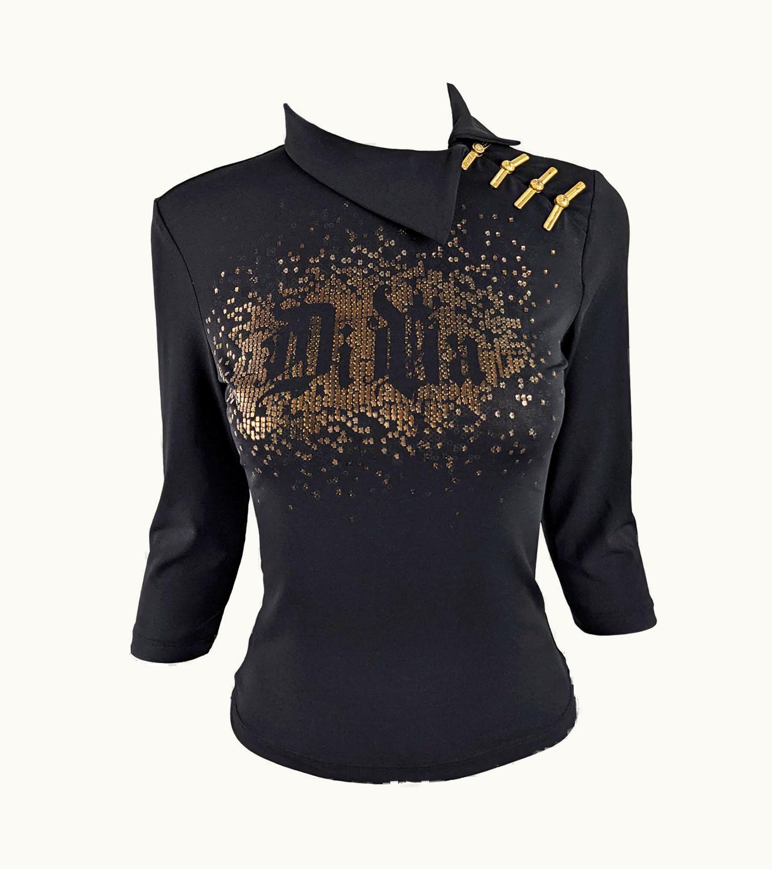Versace Versace Vintage Y2k 'Diva' Print Black & Gold Asian Style Party Top, 2000s