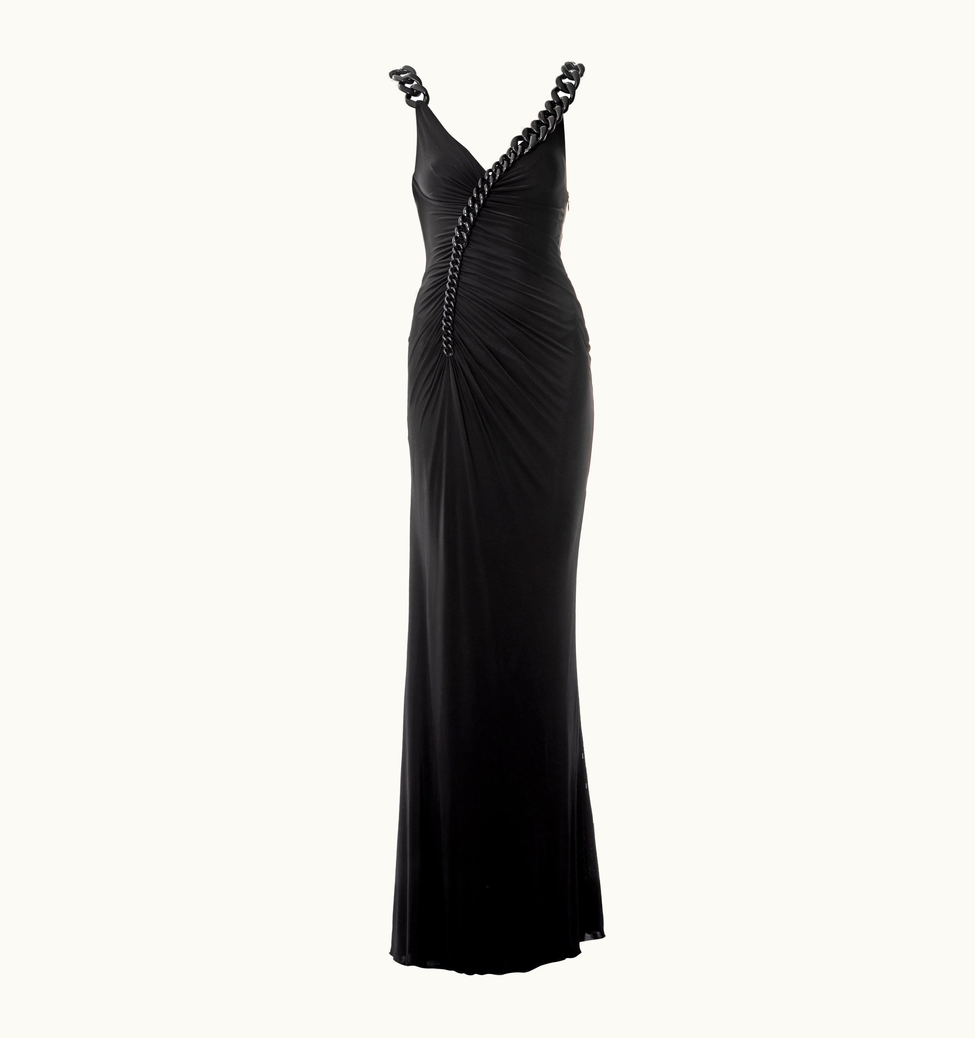 Versace Versace Black Ruched Evening Dress With Chain Shoulder Straps, AW 2007