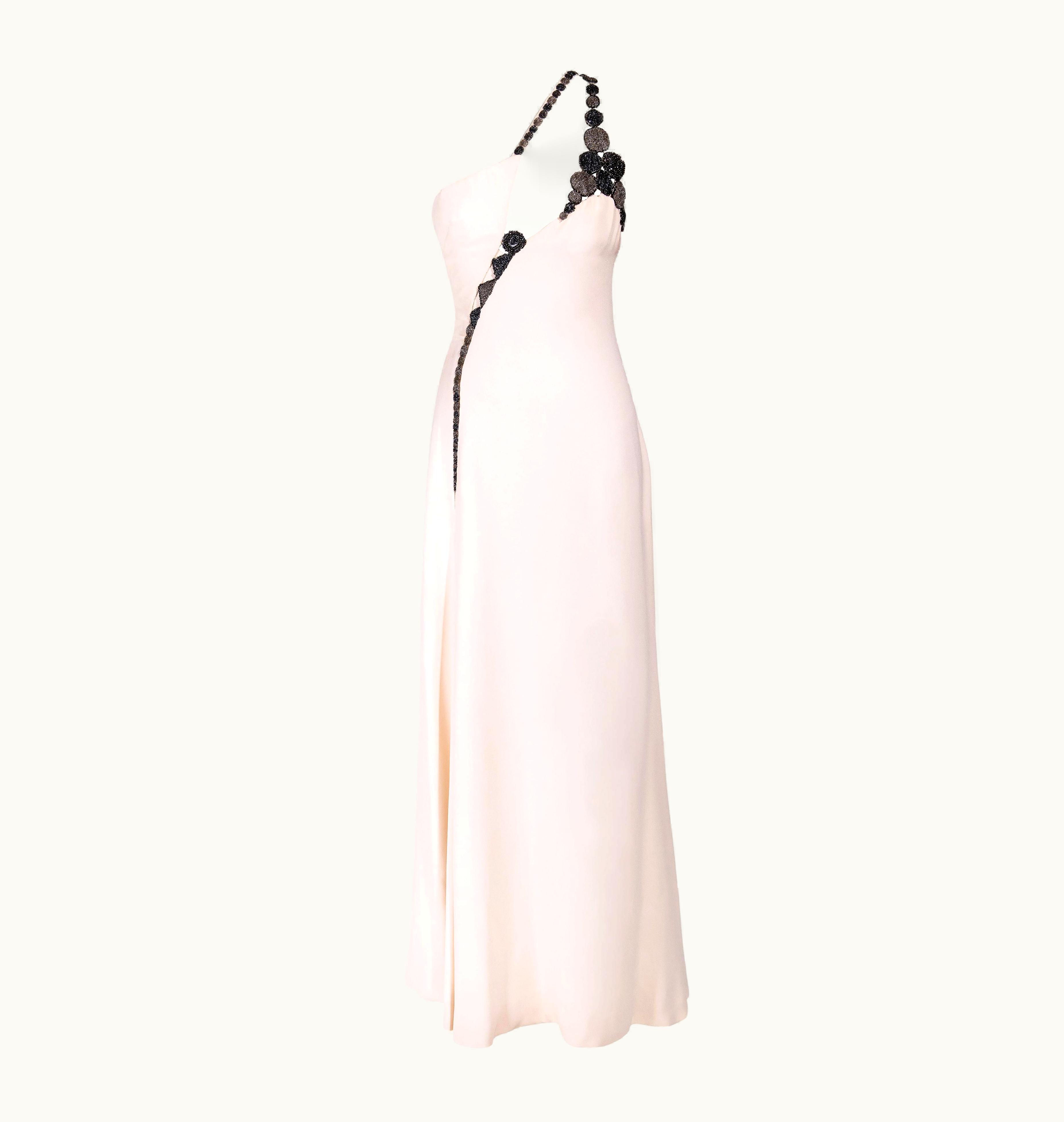 Versace 2000' Atelier Versace Haute Couture Silk Embellished Cream Gown
