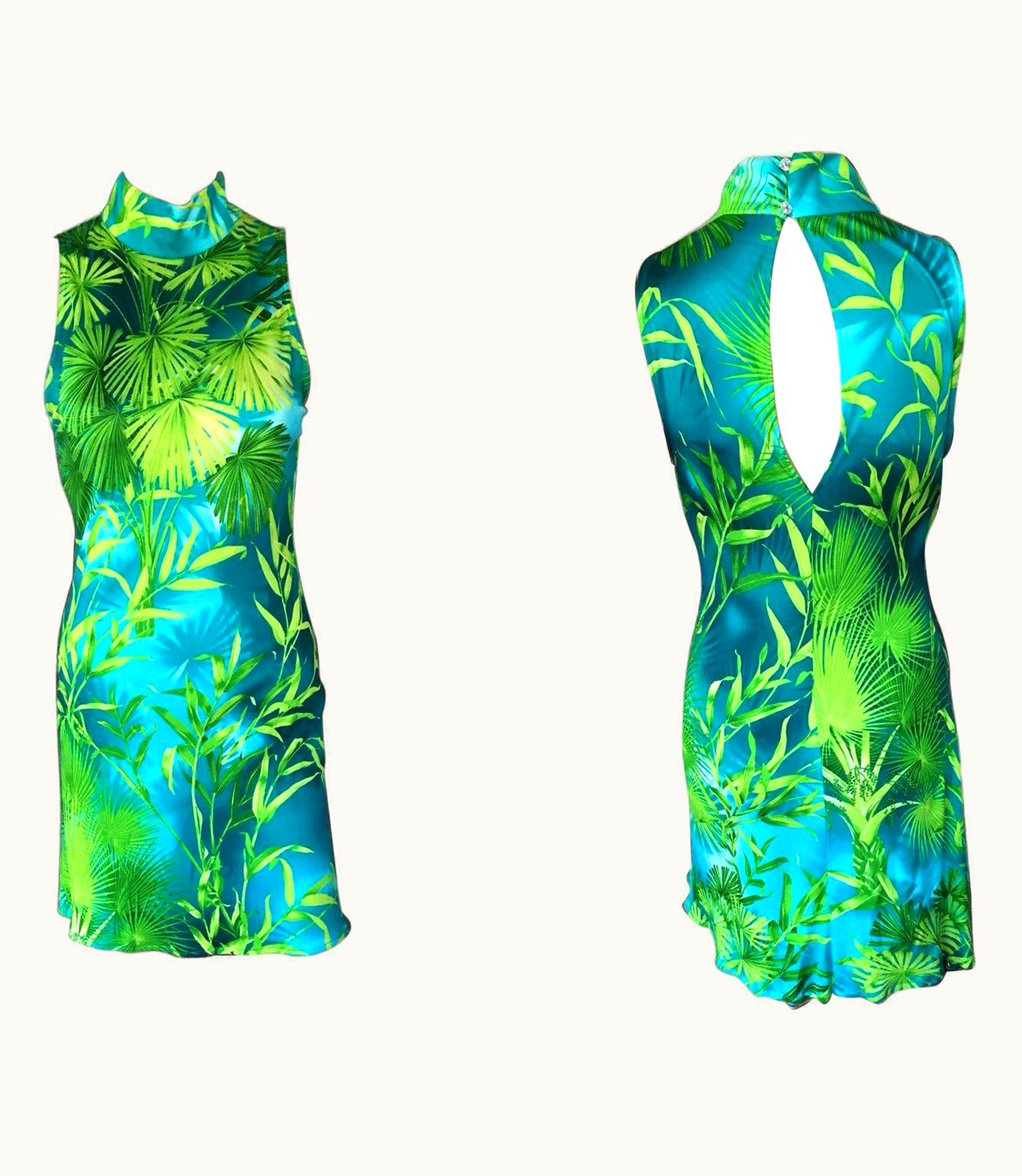 Gianni Versace Couture Gianni Versace S/S 2000 Vintage Tropical Palm Print Mini Dress
