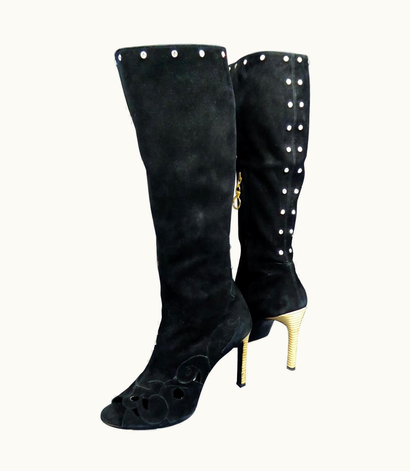 Gianni Versace Couture Gianni Versace Boots In Suede And Swarovski Rhinestone Circa 2000
