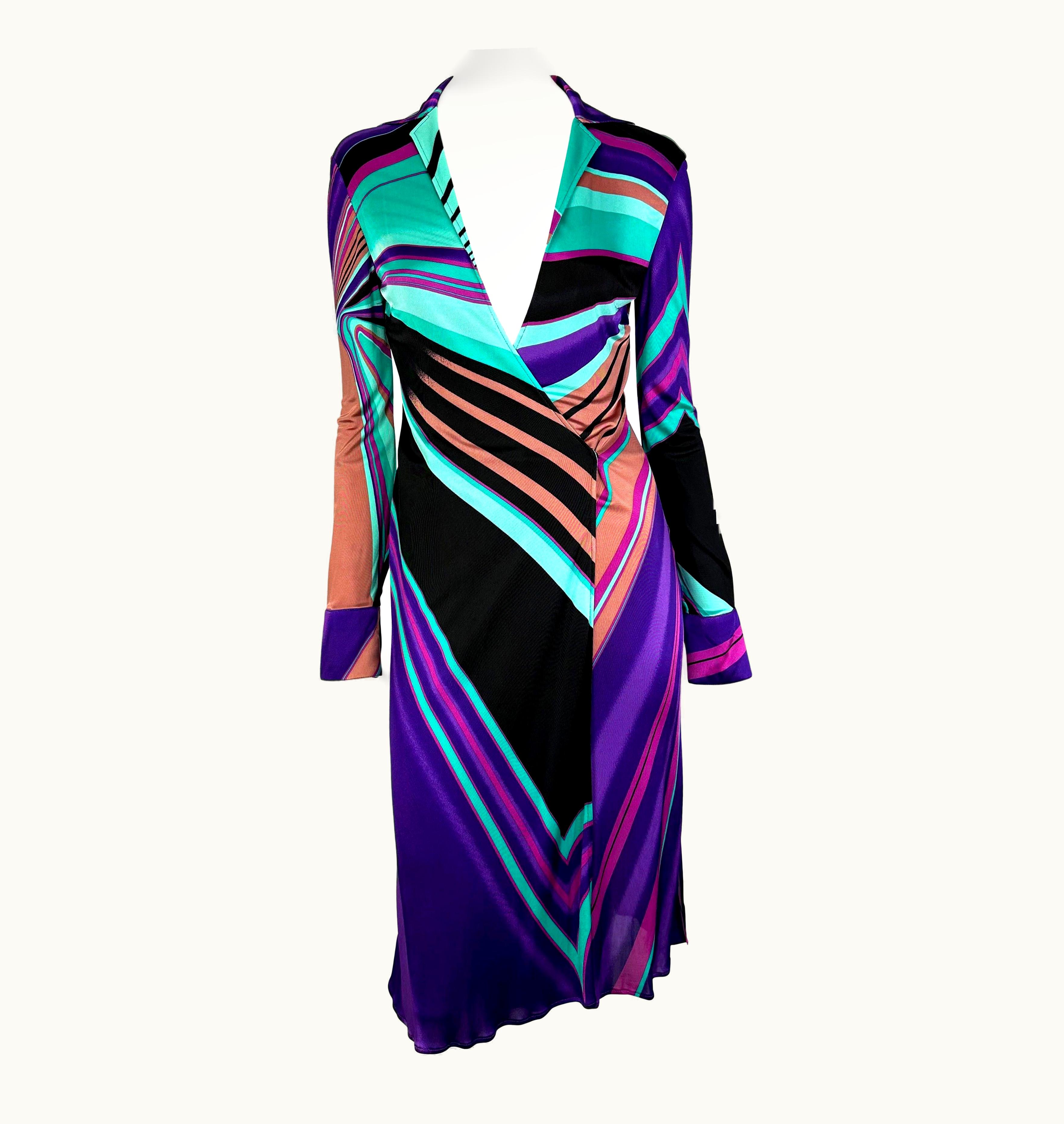 Gianni Versace Couture AW 2000 Gianni Versace By Donatella Multicolor Abstract Plunge Stretch Dress