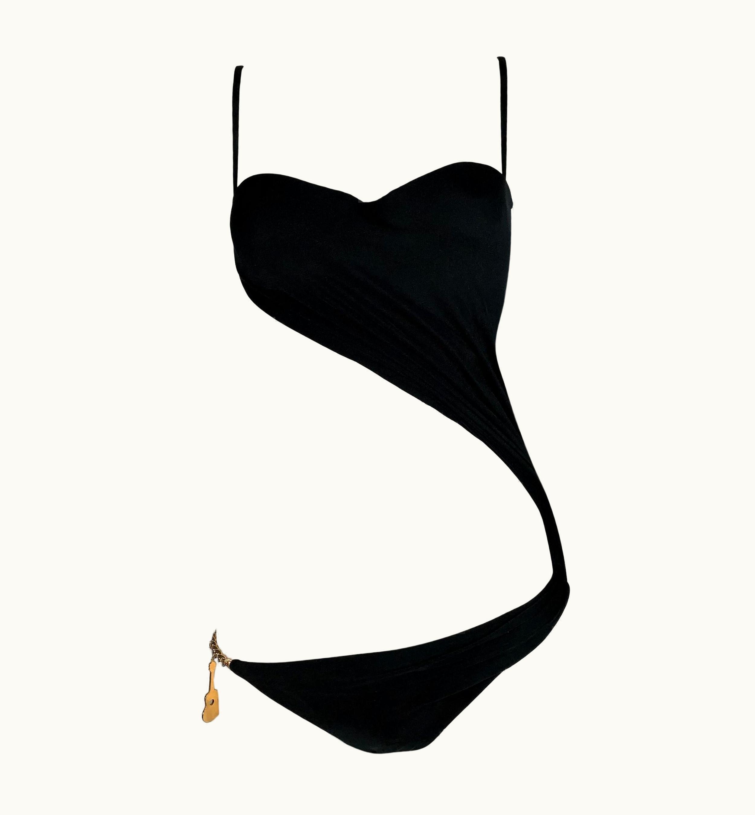 Gianni Versace Couture S/S 2000 Gianni Versace Runway Black Cut-Out Gold Charm Swimsuit