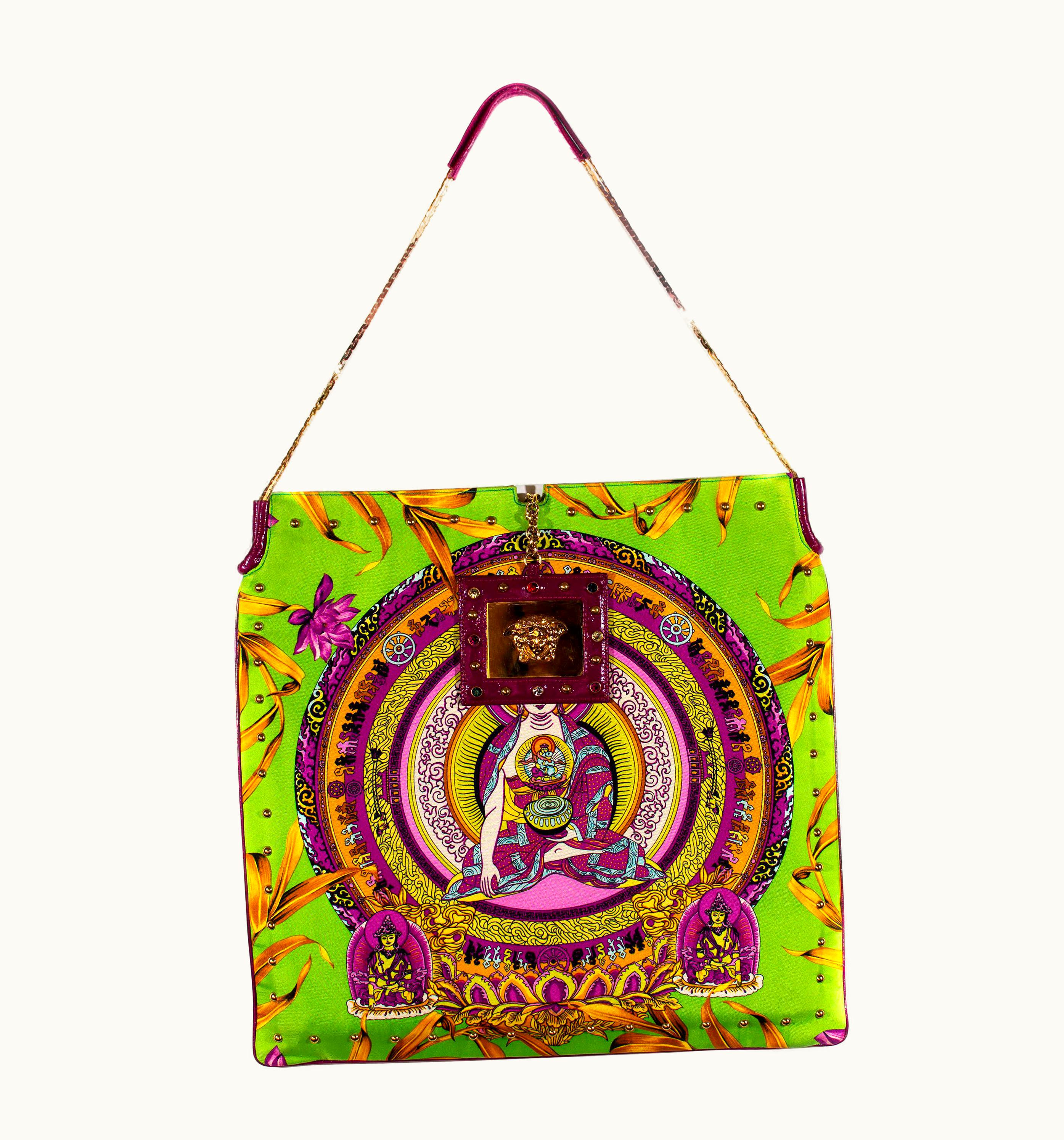 Gianni Versace Couture S/S 2000 Gianni Versace Vintage Buddha Jungle Print Flat Tote By Donatella