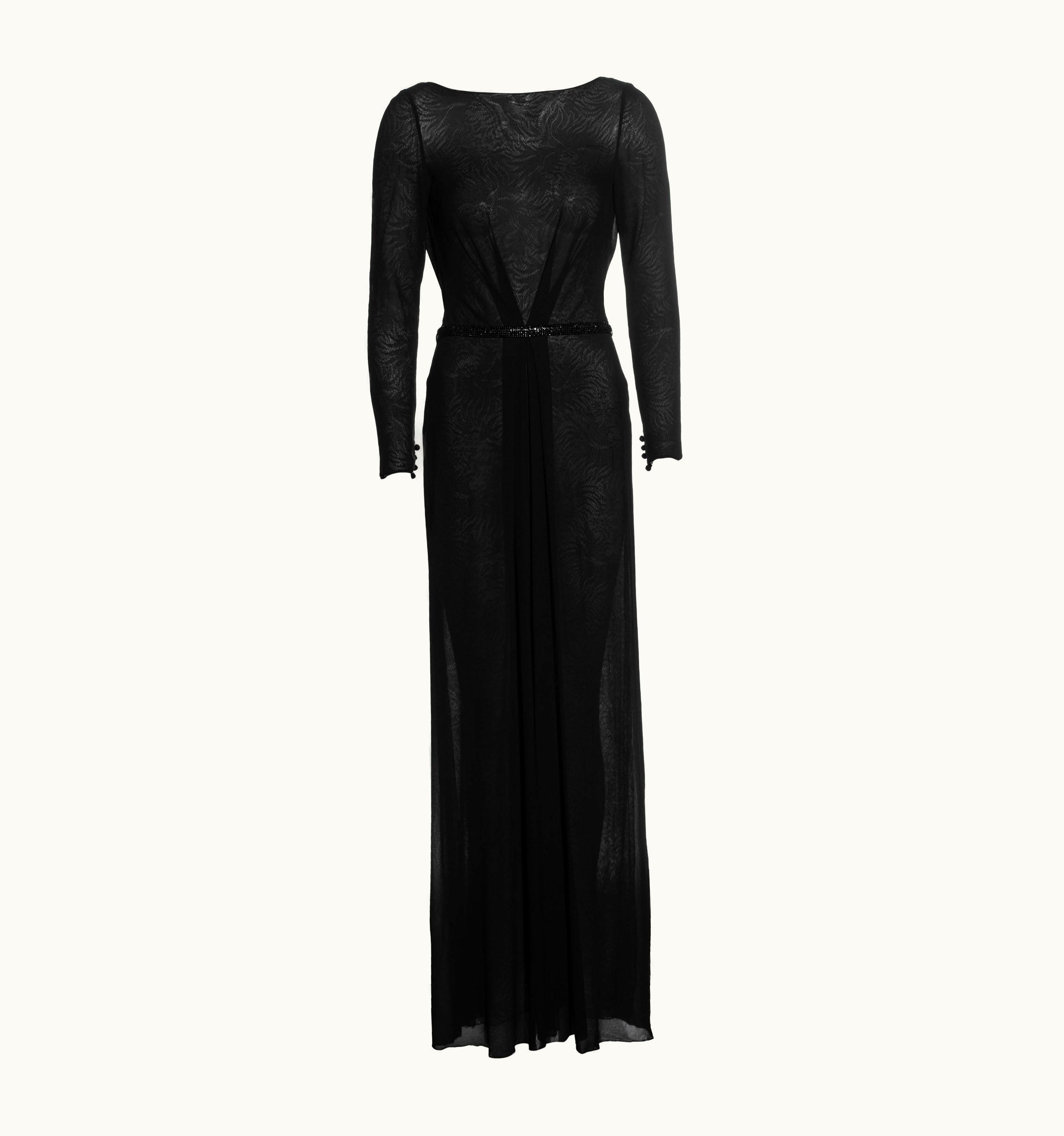 Gianni Versace Couture Gianni Versace Black Silk Evening Wrap Dress With Lace Underlay, AW 2000