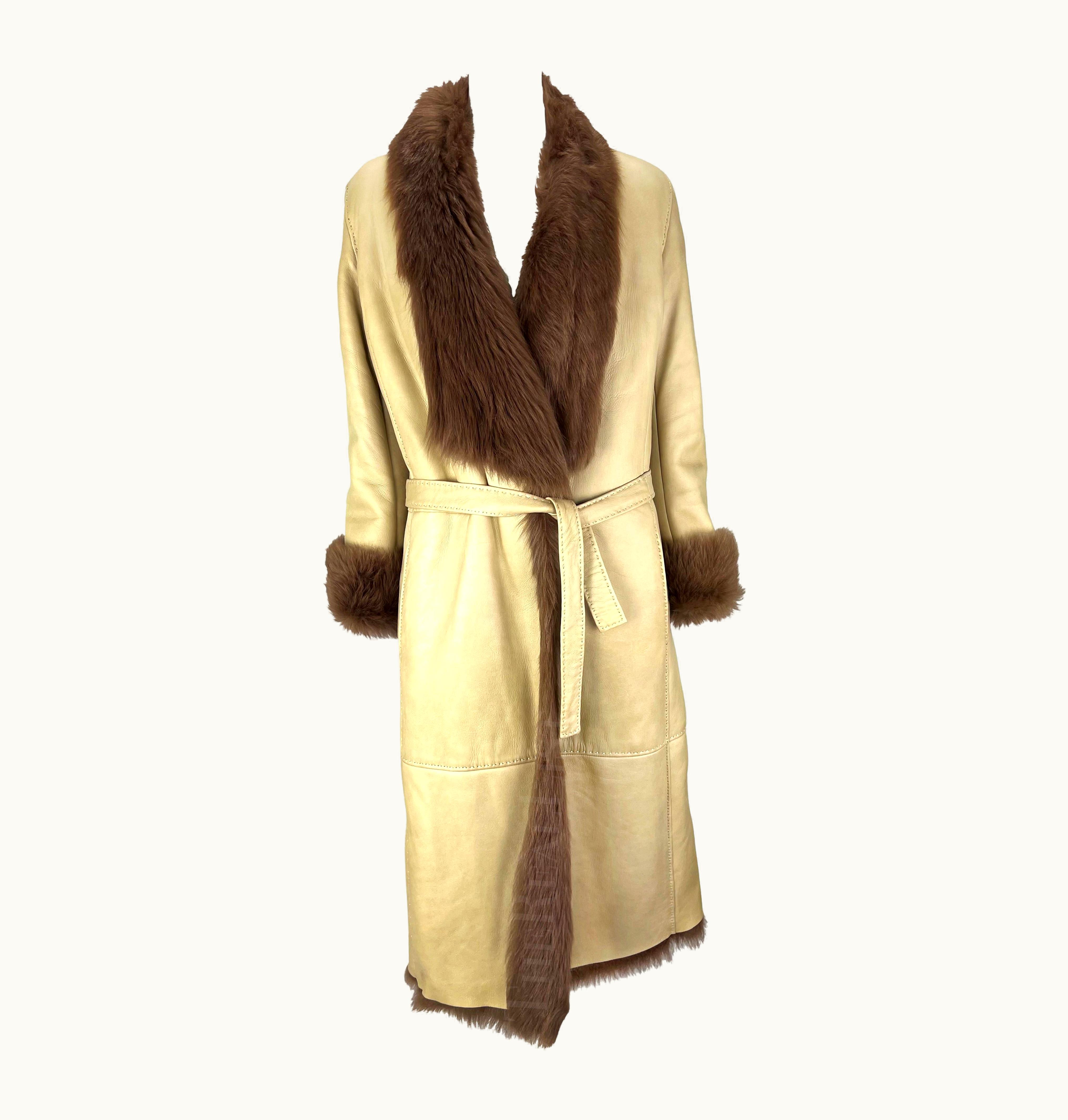 Gianni Versace Couture AW 2000 Gianni Versace By Donatella Runway Tan Leather Shearling Fur Coat