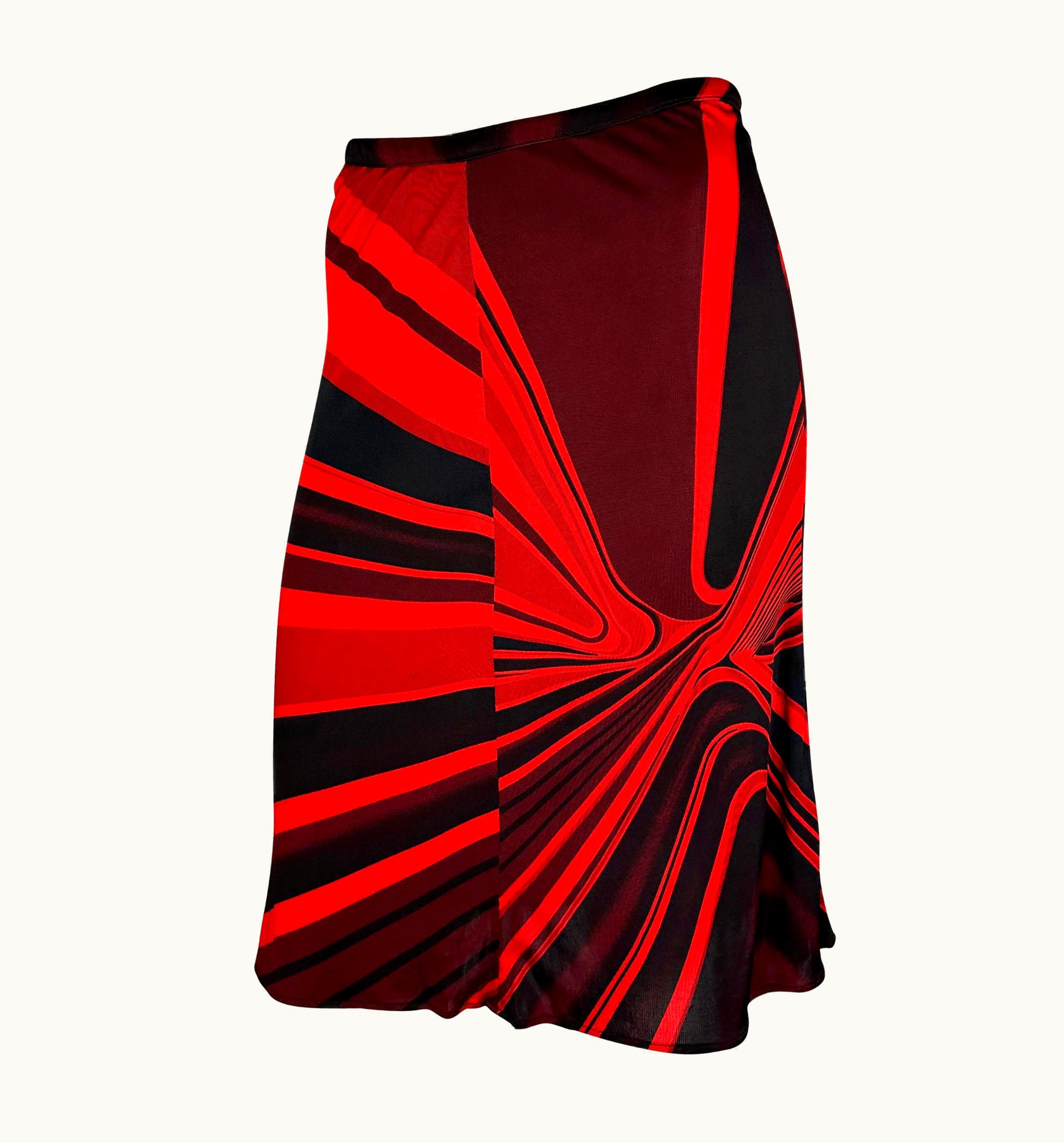 Gianni Versace Couture AW 2000 Gianni Versace By Donatella Red Abstract Flare Viscose Skirt