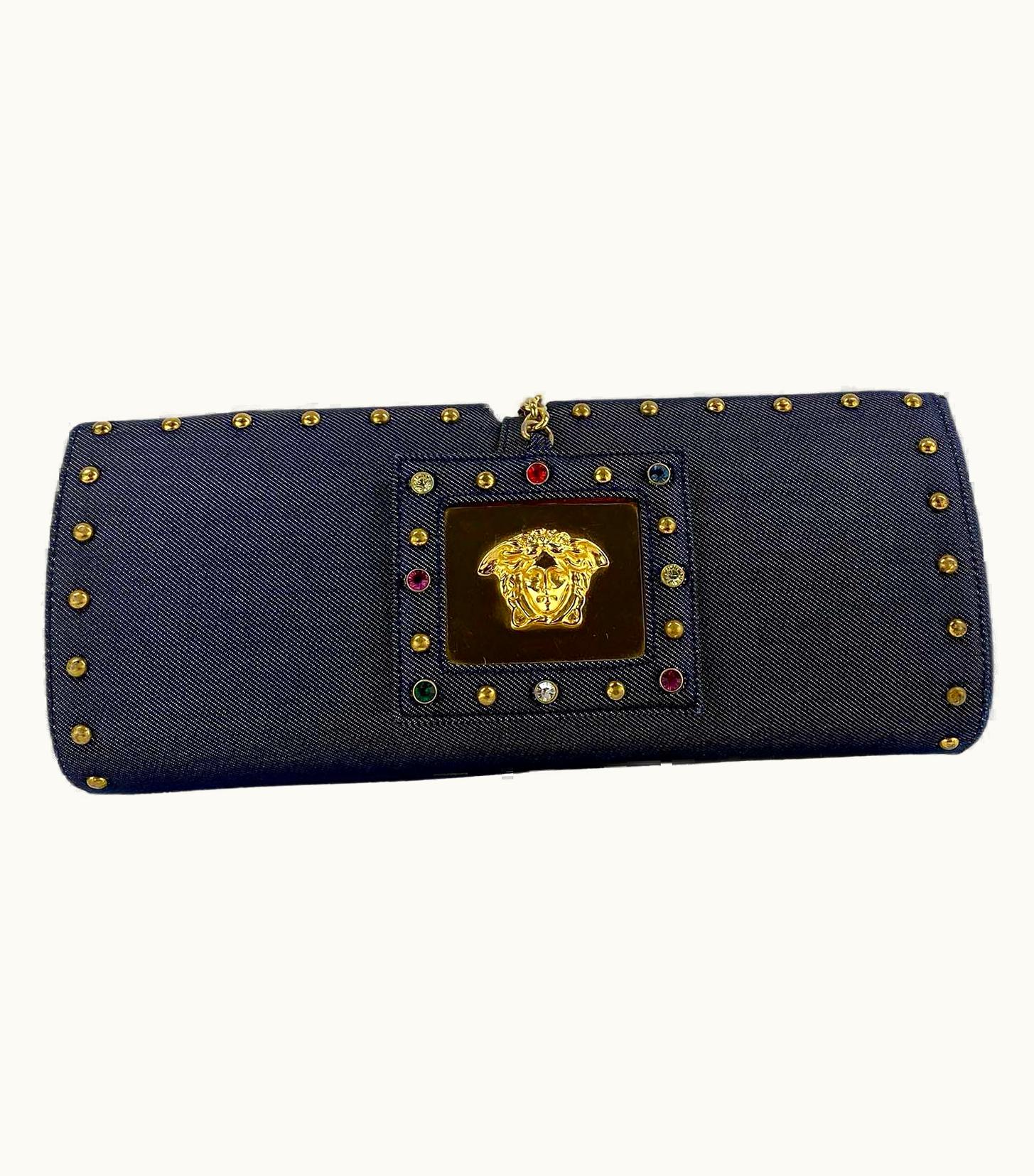 Gianni Versace Couture S/S 2000 Gianni Versace By Donatella Denim Medusa Jewel Clutch