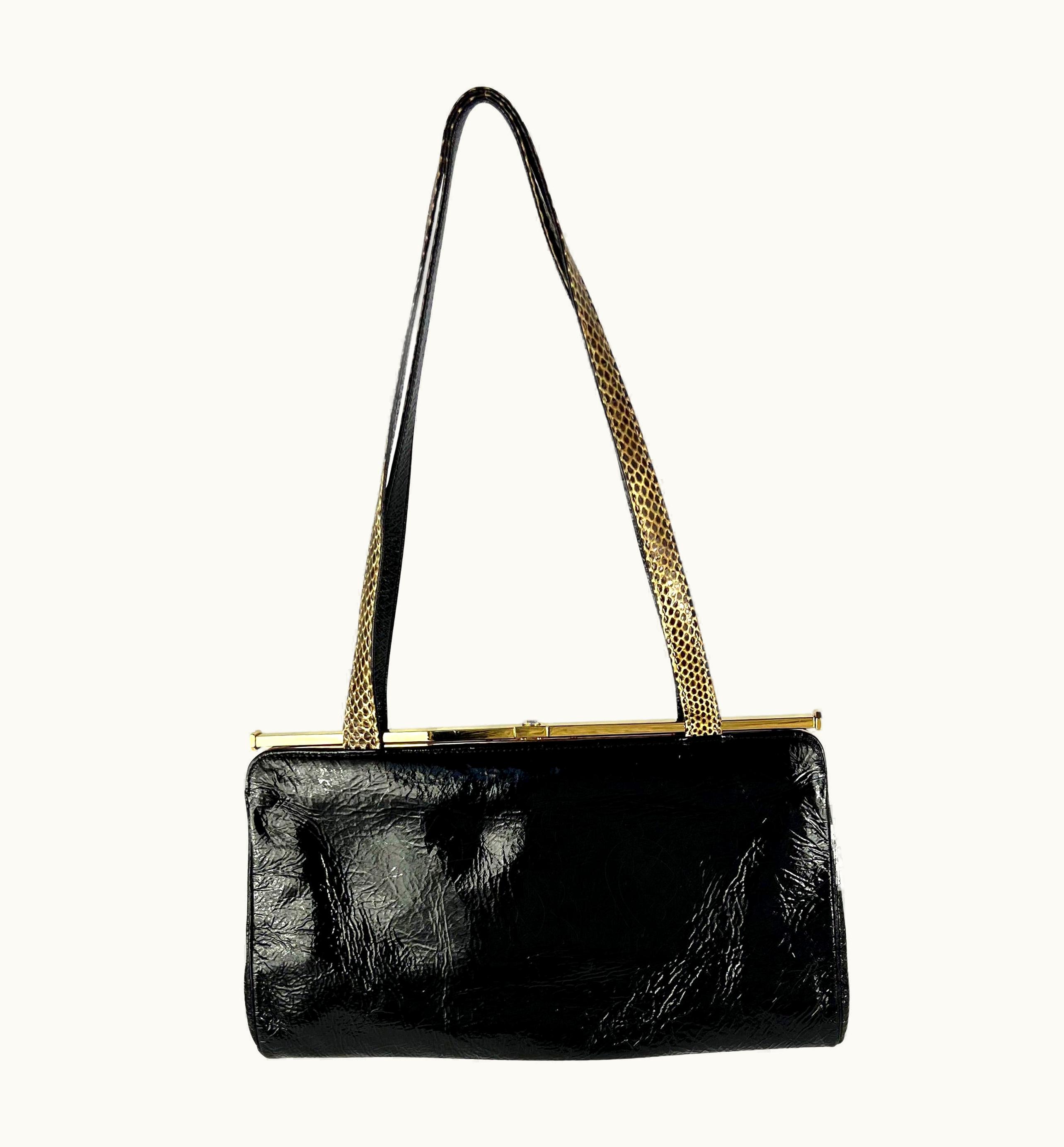 Gianni Versace Couture AW 2000 Gianni Versace By Donatella Black Patent Medusa Lock Small Bag