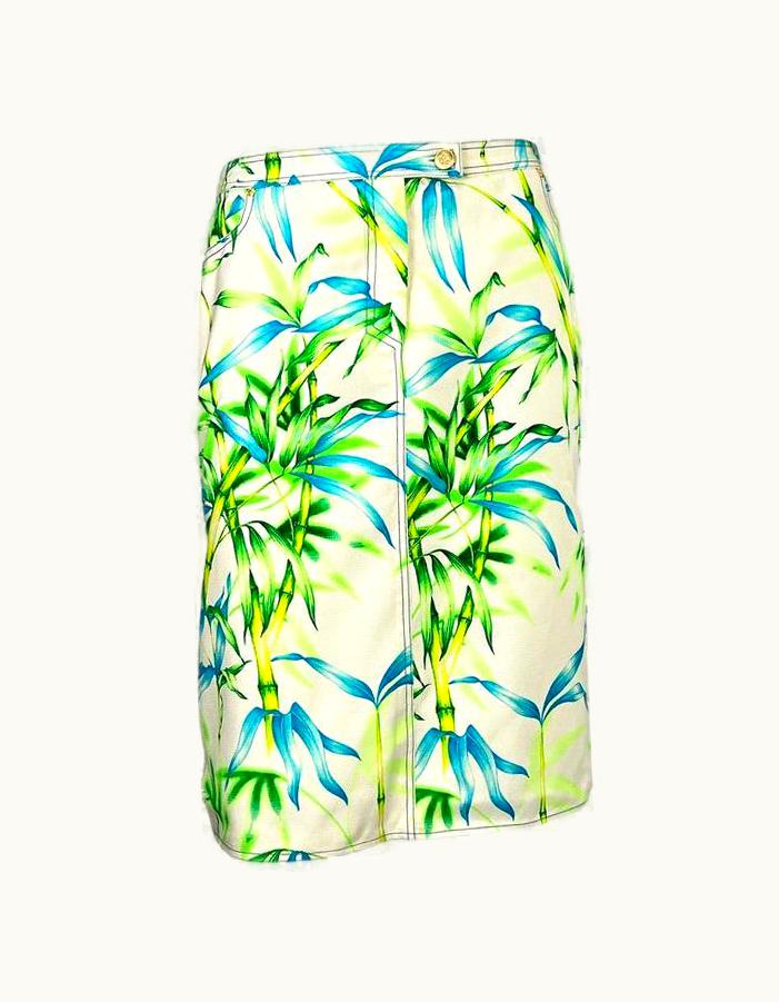 Gianni Versace Couture S/S 2000 Gianni Versace By Donatella White Jungle Print Medusa Skirt