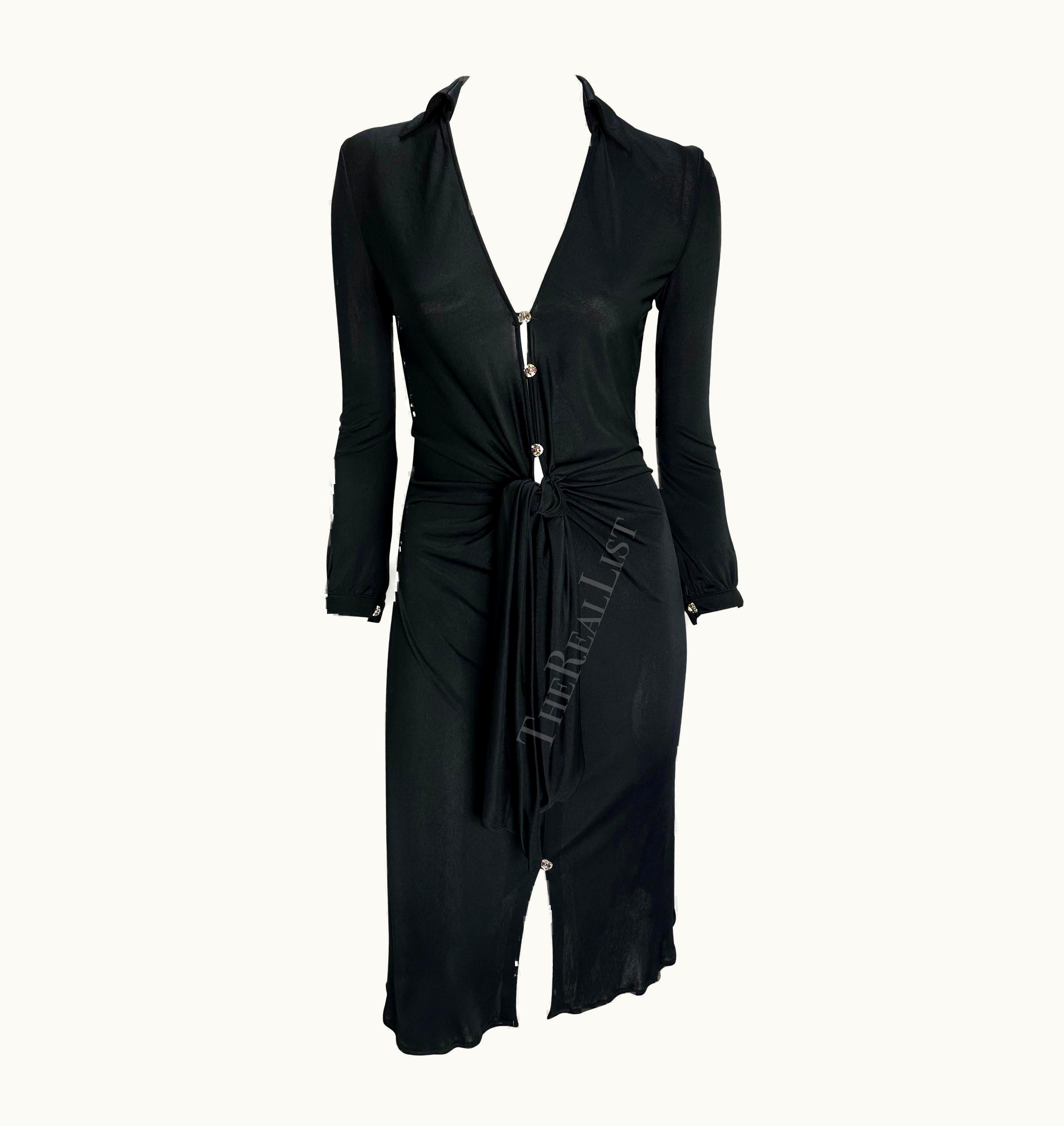 Gianni Versace Couture S/S 2000 Gianni Versace By Donatella Black Stretch Viscose Rhinestone Y2k Dress
