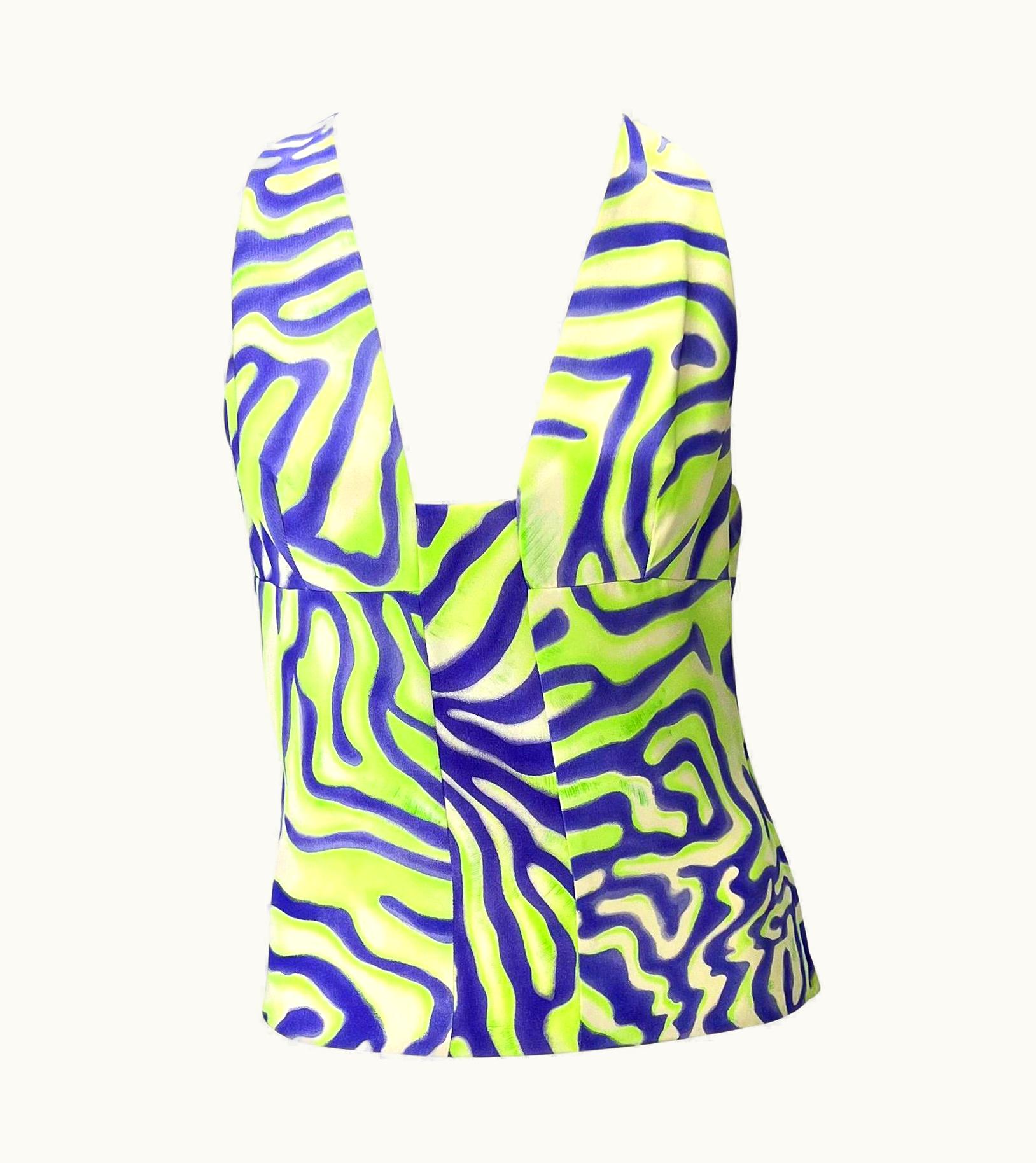 Gianni Versace Couture S/S 2000 Gianni Versace By Donatella Silk Purple Abstract Print Sleeveless Top