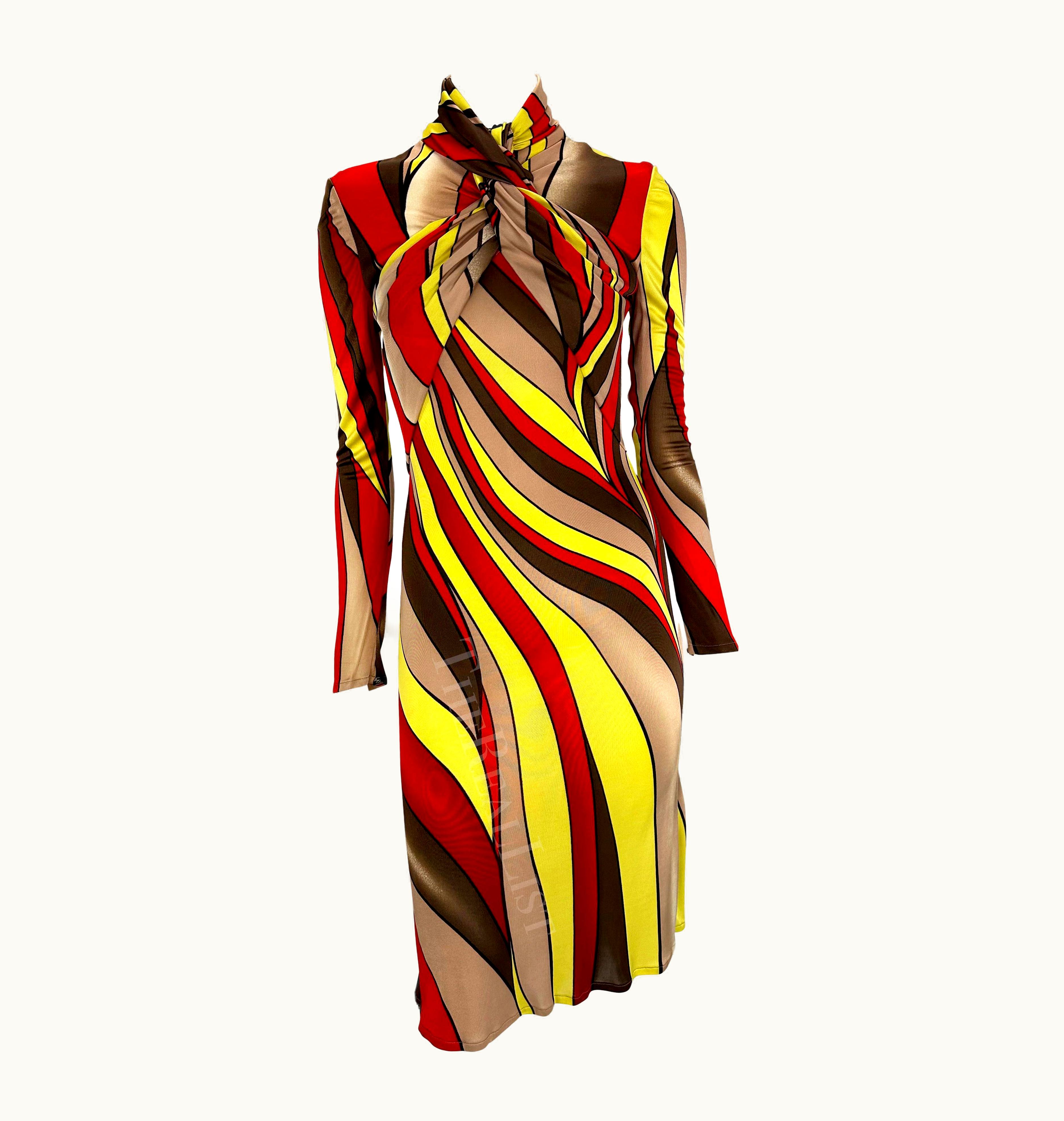 Gianni Versace Couture Nwt AW 2000 Gianni Versace By Donatella Brown Red Abstract Multicolor Dress